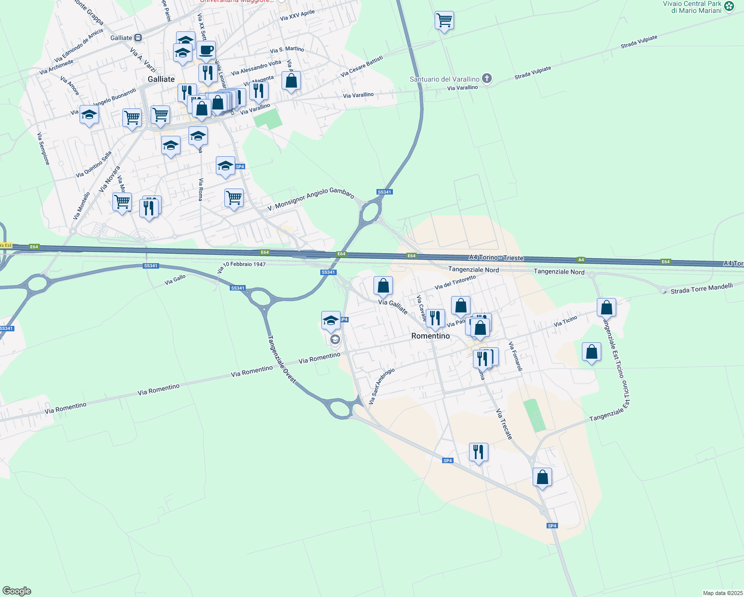 map of restaurants, bars, coffee shops, grocery stores, and more near 2 Via Baracca in Romentino