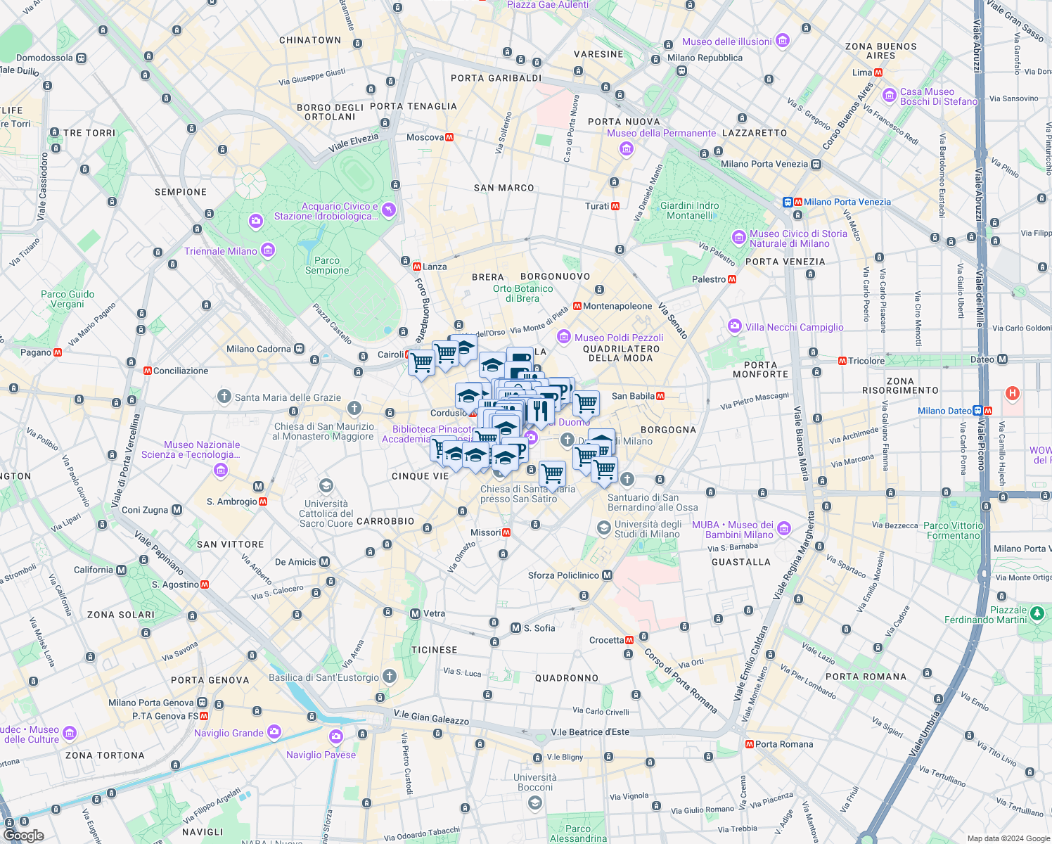 map of restaurants, bars, coffee shops, grocery stores, and more near 4 Via Silvio Pellico in Milano