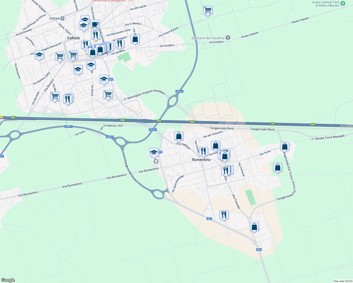 map of restaurants, bars, coffee shops, grocery stores, and more near 2 Via Francesco Baracca in Romentino