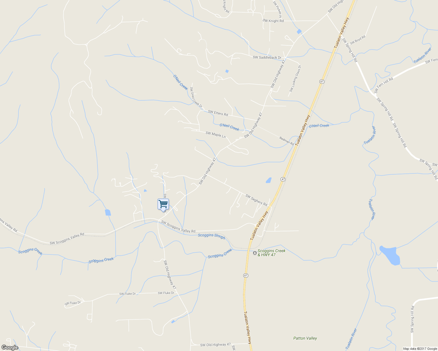 map of restaurants, bars, coffee shops, grocery stores, and more near 45593 Southwest Seghers Road in Gaston