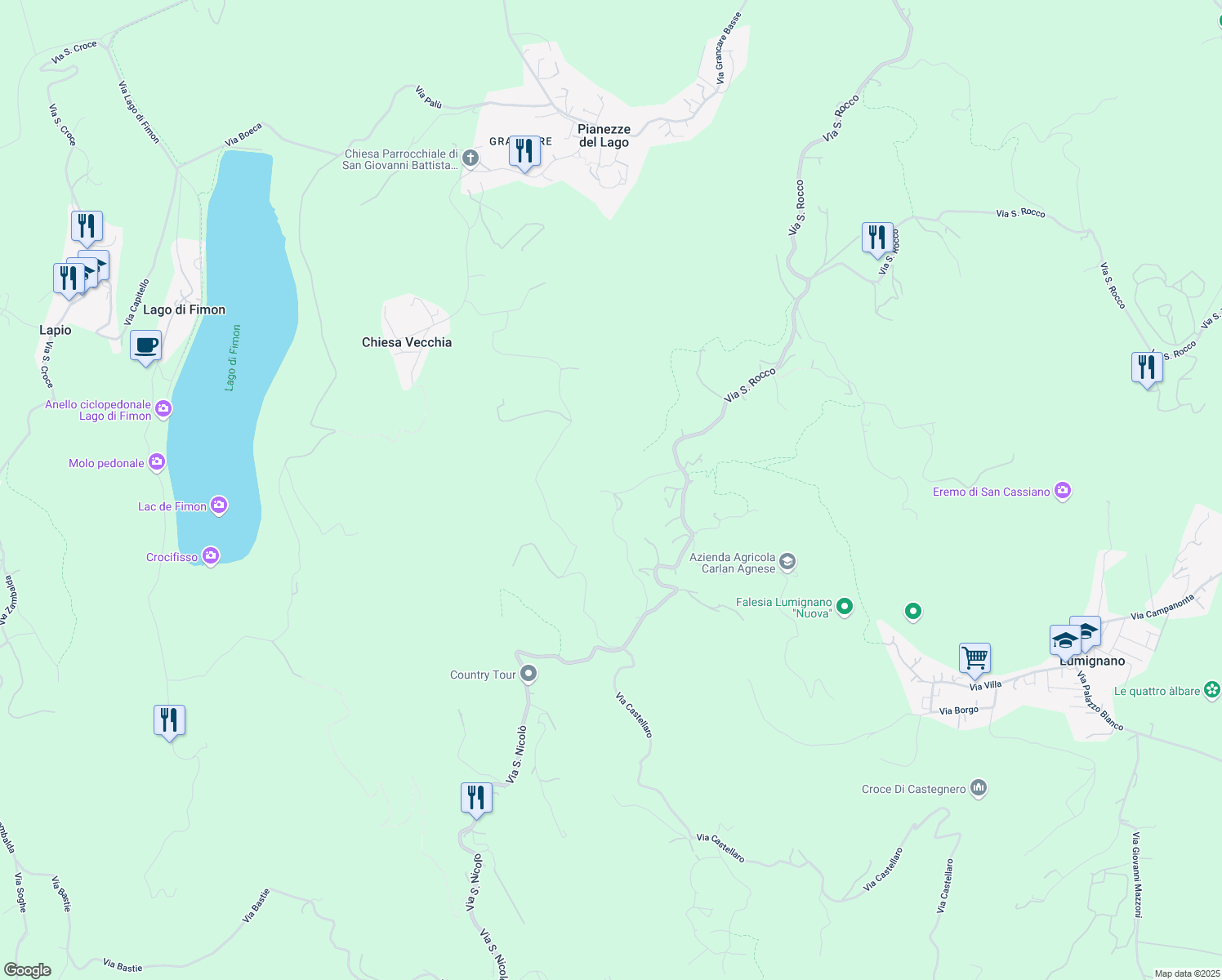 map of restaurants, bars, coffee shops, grocery stores, and more near 621 Via San Rocco in Provincia di Vicenza