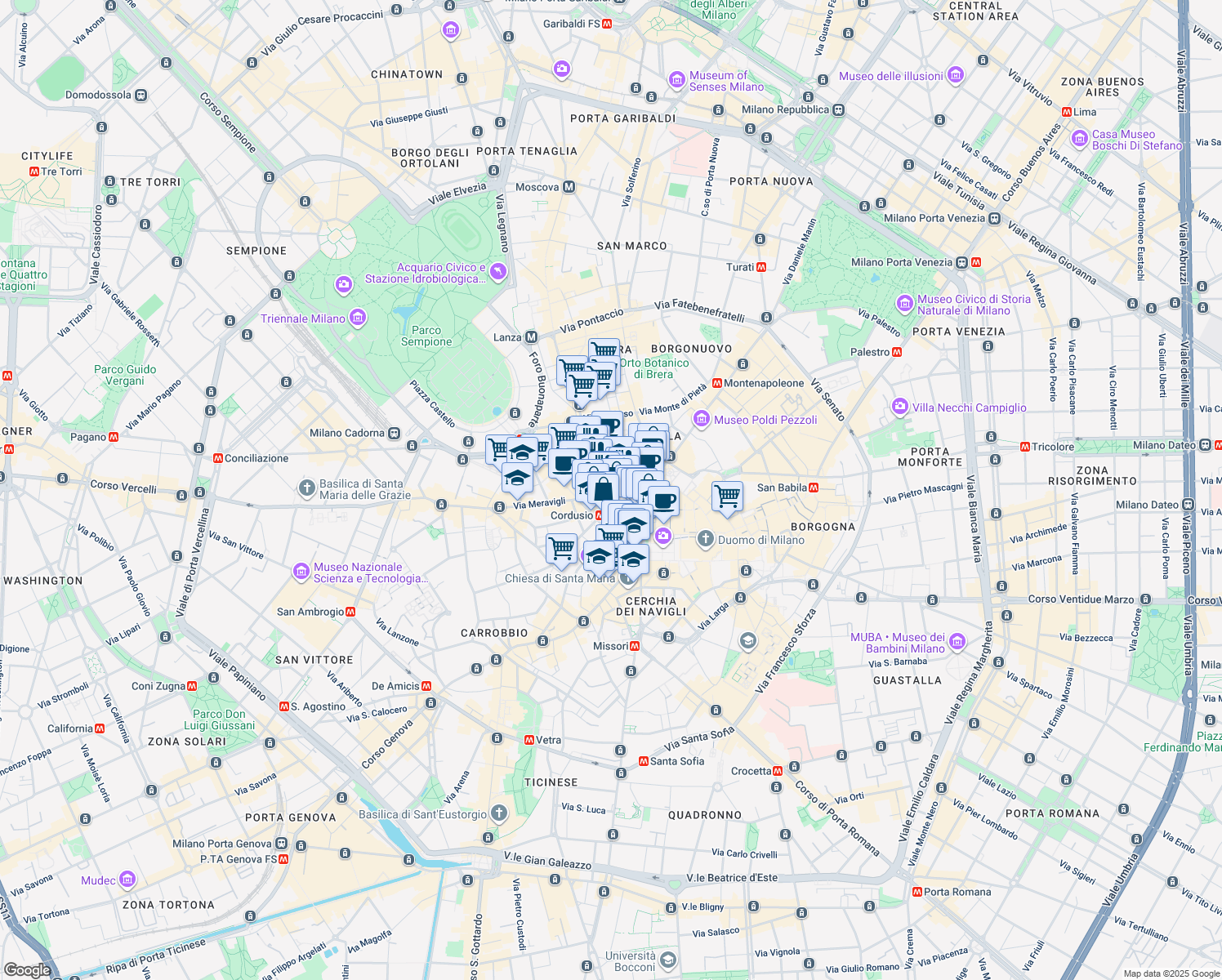 map of restaurants, bars, coffee shops, grocery stores, and more near 6 Via Bassano Porrone in Milano
