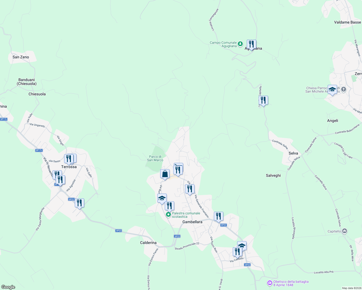 map of restaurants, bars, coffee shops, grocery stores, and more near 3 Via Grisi in Gambellara