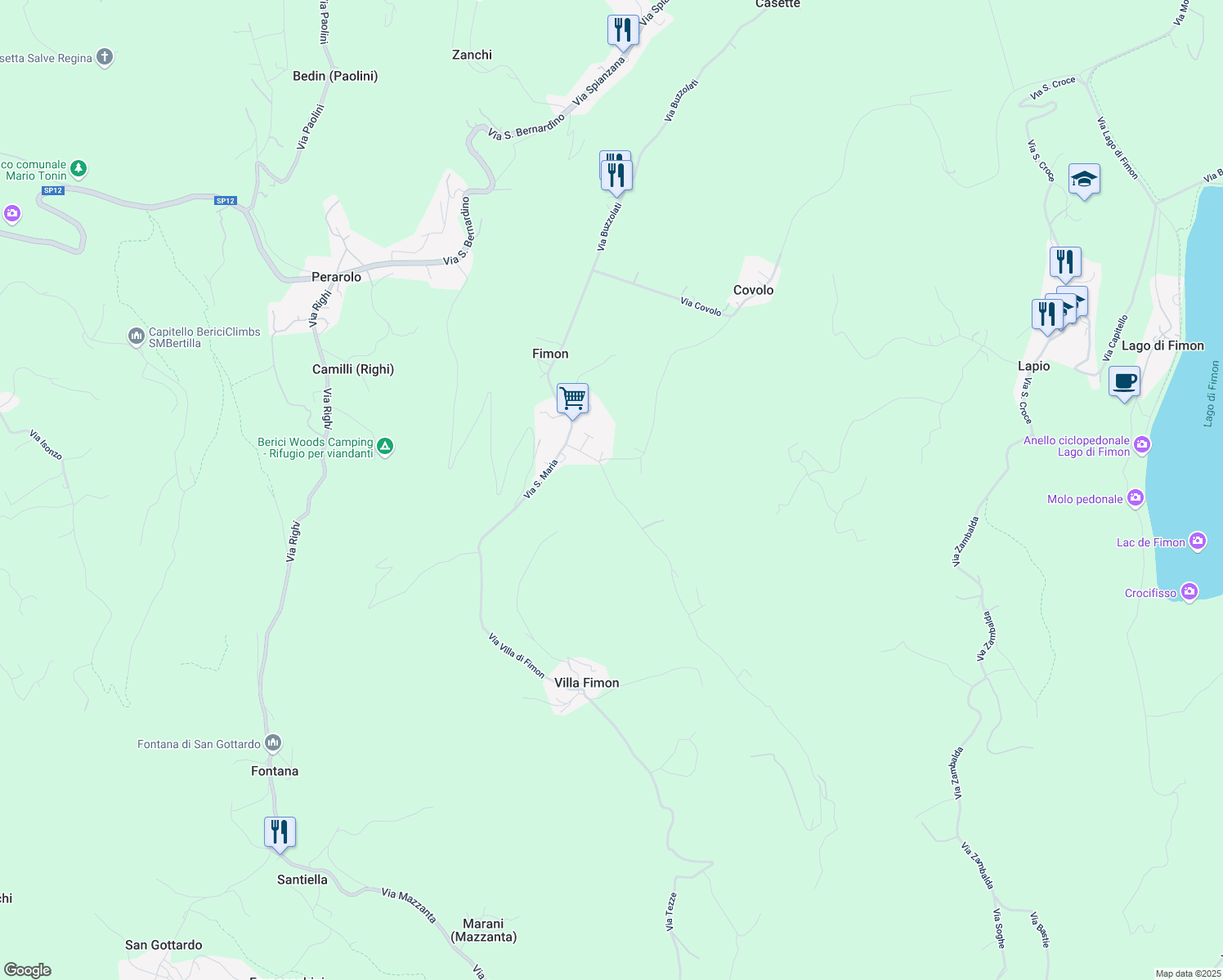 map of restaurants, bars, coffee shops, grocery stores, and more near 16 Via Fontanelle in Fimon