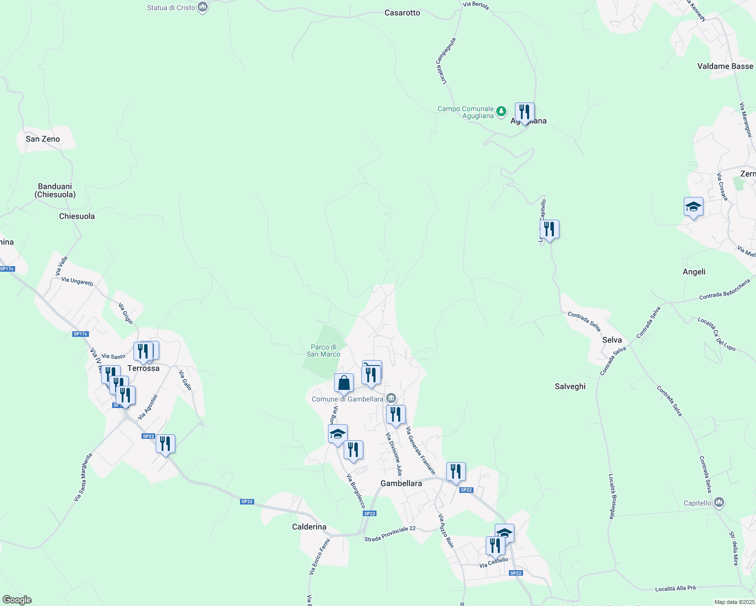 map of restaurants, bars, coffee shops, grocery stores, and more near 19 Via Grisi in Gambellara