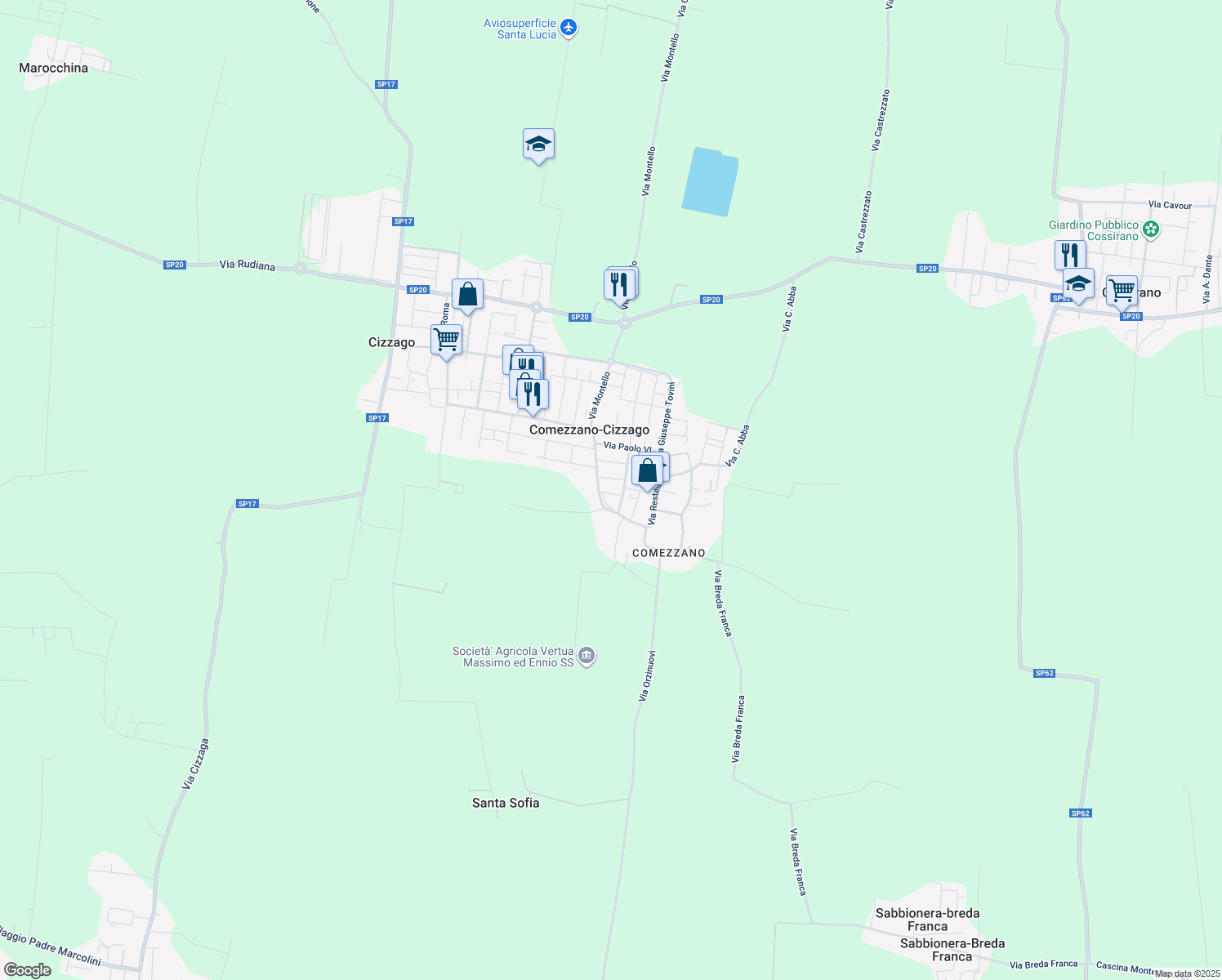 map of restaurants, bars, coffee shops, grocery stores, and more near 5 Via Nino Bixio in Comezzano-Cizzago