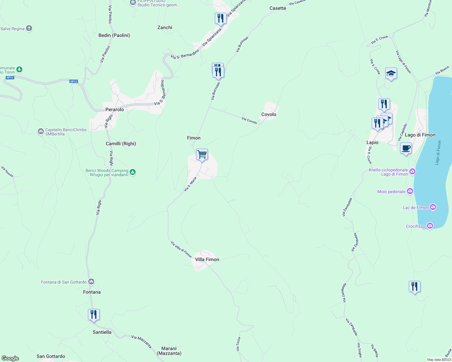 map of restaurants, bars, coffee shops, grocery stores, and more near 16 Via Fontanelle in Fimon