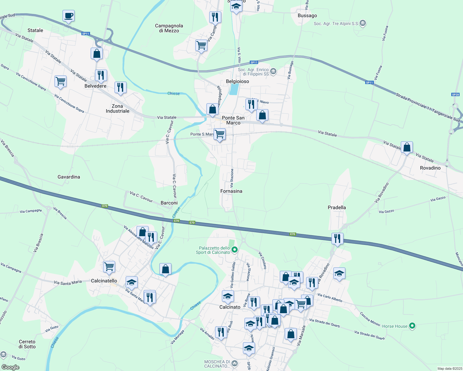 map of restaurants, bars, coffee shops, grocery stores, and more near 2 Via Enrico Berlinguer in Ponte San Marco