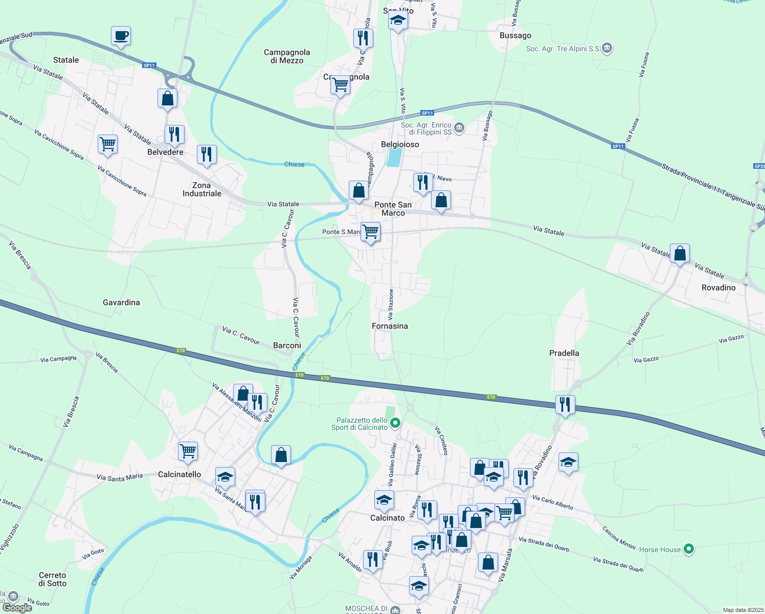 map of restaurants, bars, coffee shops, grocery stores, and more near 2 Via Enrico Berlinguer in Ponte San Marco