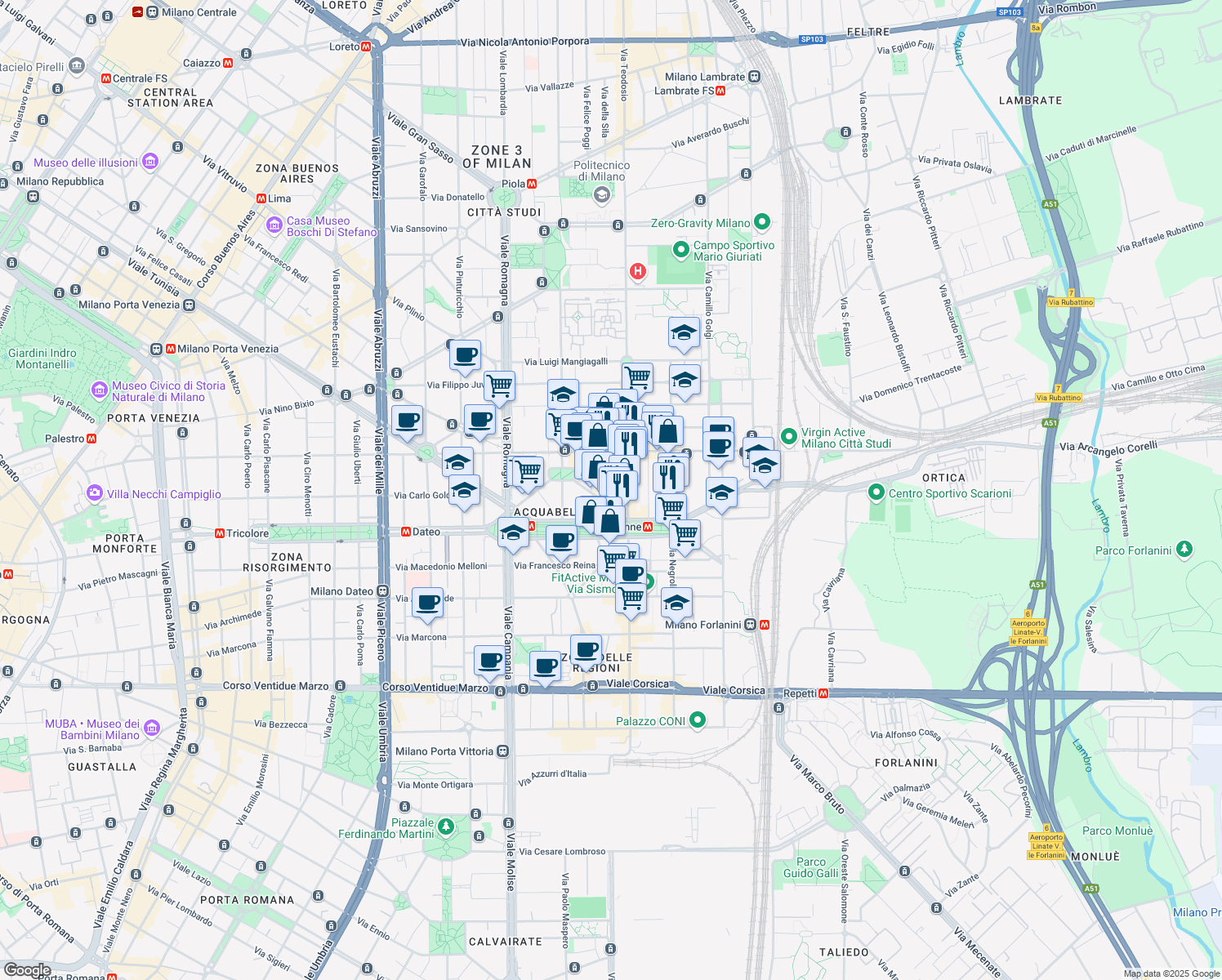 map of restaurants, bars, coffee shops, grocery stores, and more near 8 Via Sangallo in Milano
