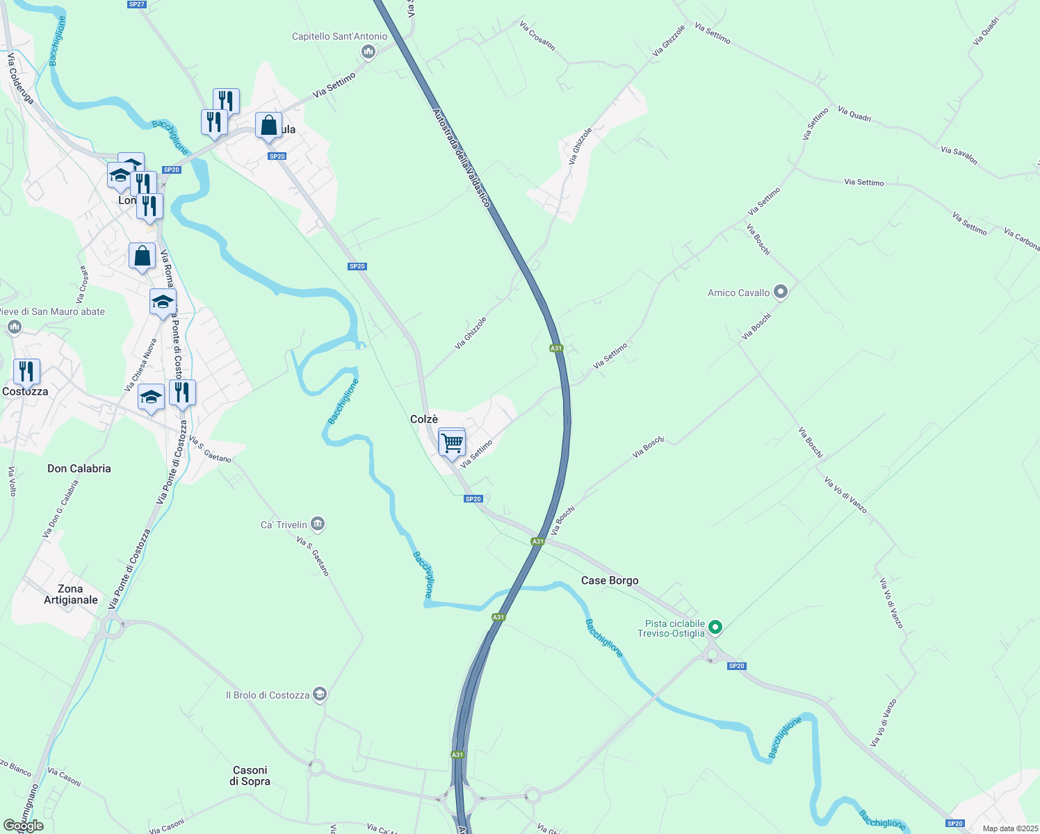 map of restaurants, bars, coffee shops, grocery stores, and more near 39 Via Settimo in Colzé