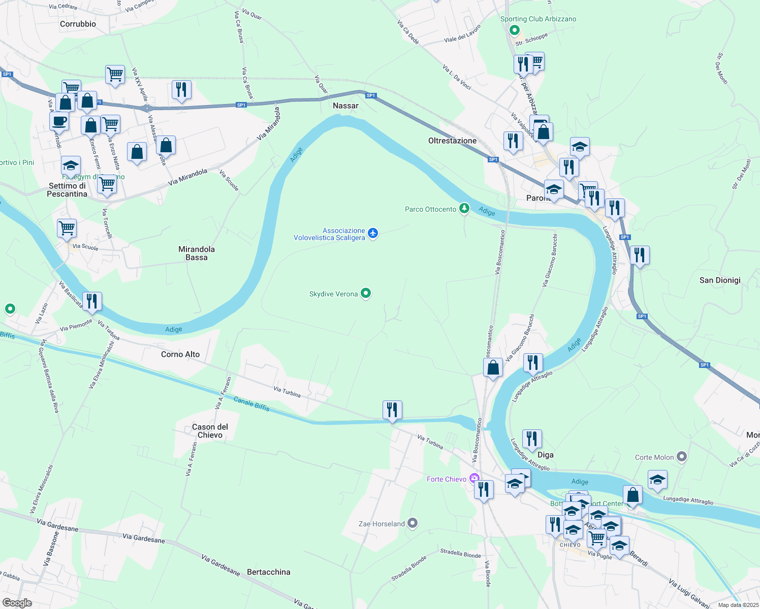 map of restaurants, bars, coffee shops, grocery stores, and more near 6 Via Bscomantico in Verona