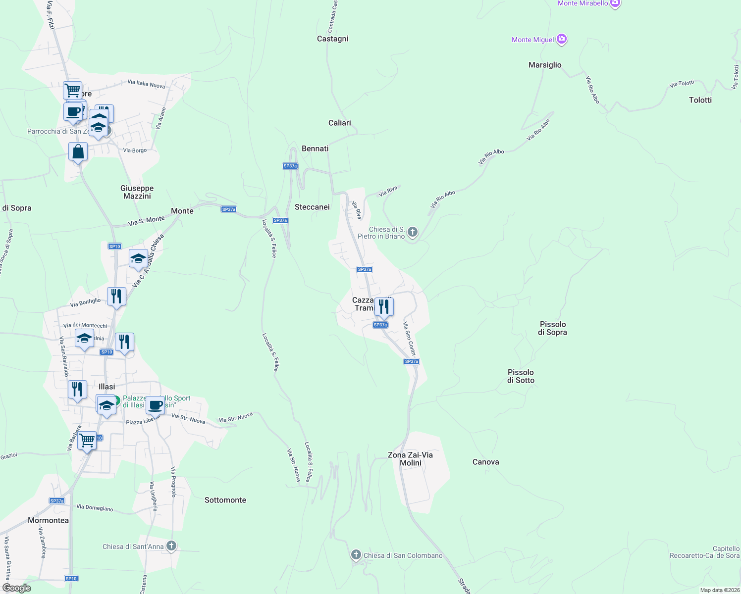 map of restaurants, bars, coffee shops, grocery stores, and more near 12 Via Legnaghi Corradini in Cazzano di Tramigna