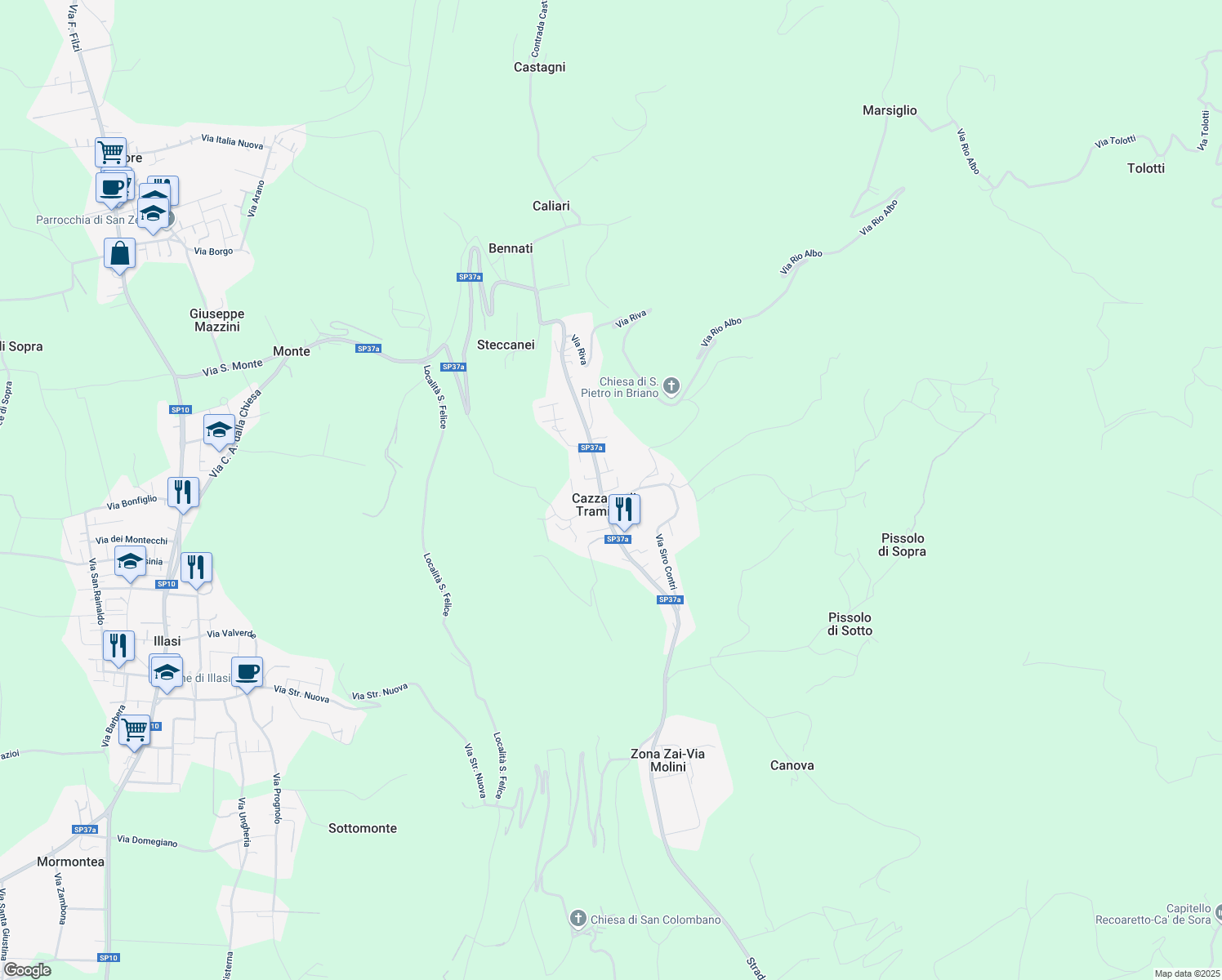 map of restaurants, bars, coffee shops, grocery stores, and more near Strada Provinciale 37a in Cazzano di Tramigna