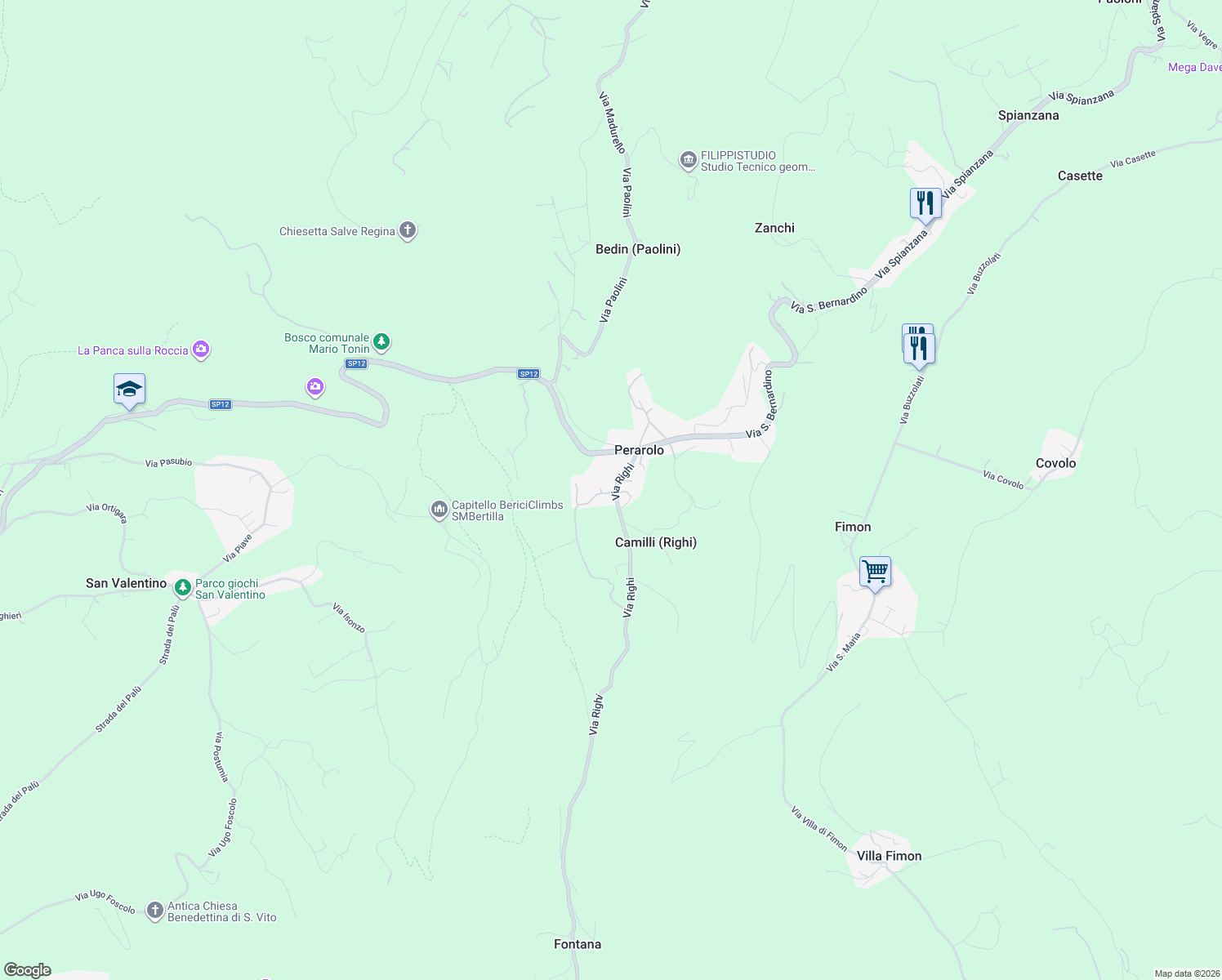 map of restaurants, bars, coffee shops, grocery stores, and more near 4 Via Righi in Perarolo