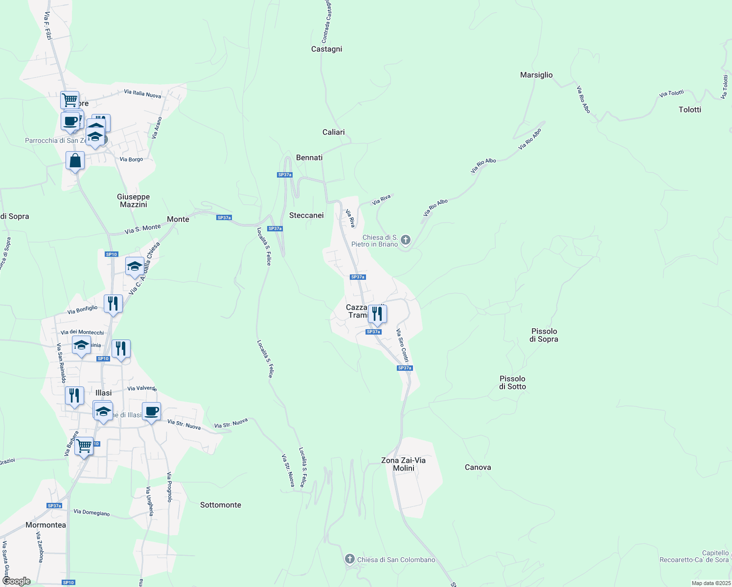 map of restaurants, bars, coffee shops, grocery stores, and more near 12 Via Legnaghi Corradini in Cazzano di Tramigna