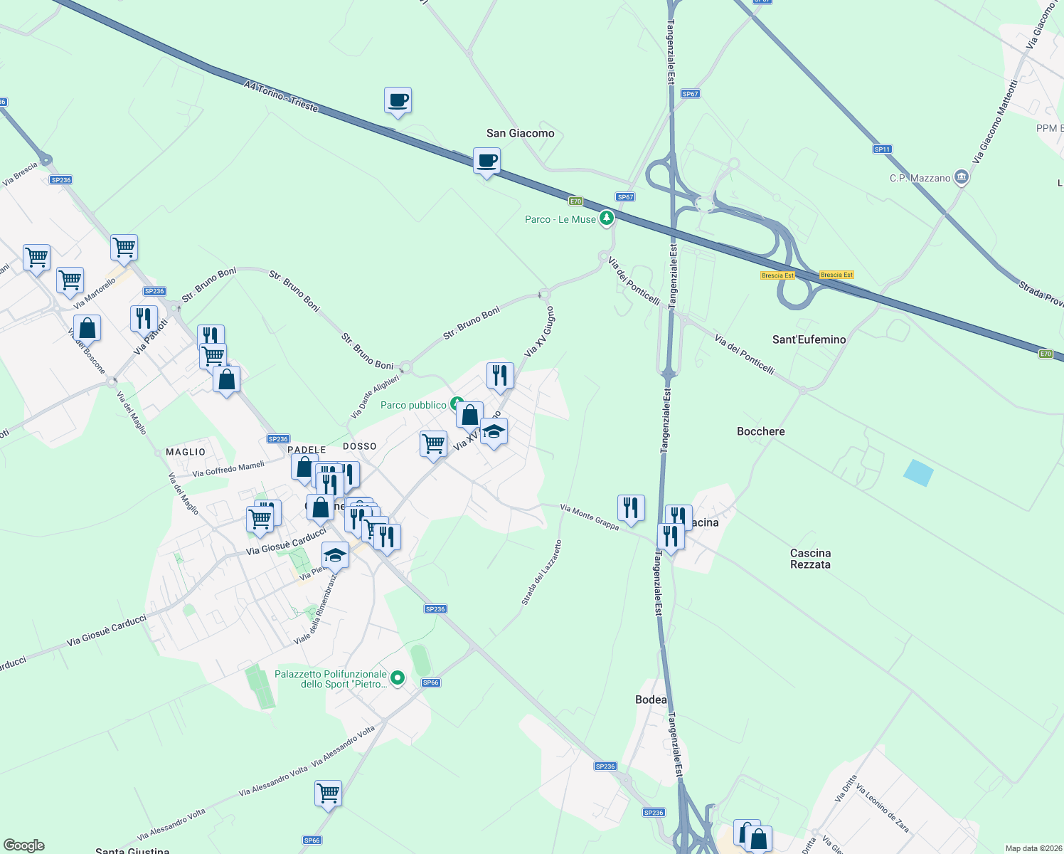 map of restaurants, bars, coffee shops, grocery stores, and more near 18 Traversa V Villaggio Geroldi in Castenedolo