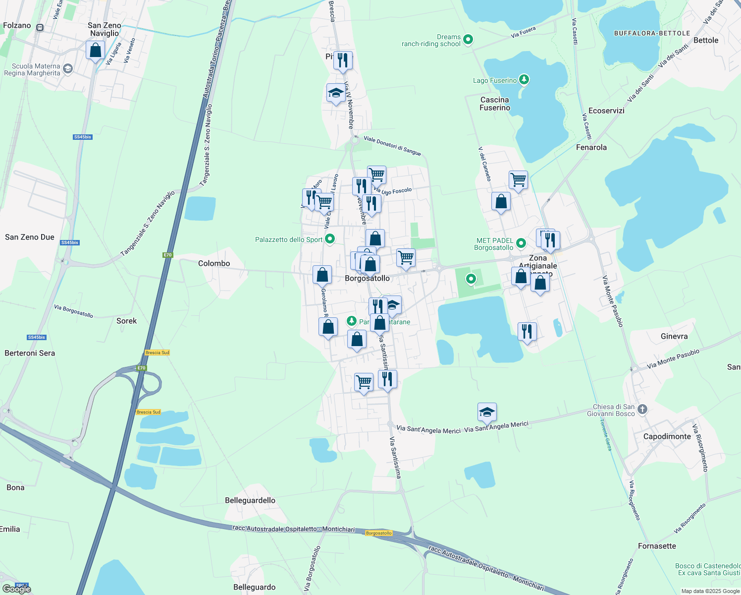 map of restaurants, bars, coffee shops, grocery stores, and more near 22 Via Santissima in Borgosatollo
