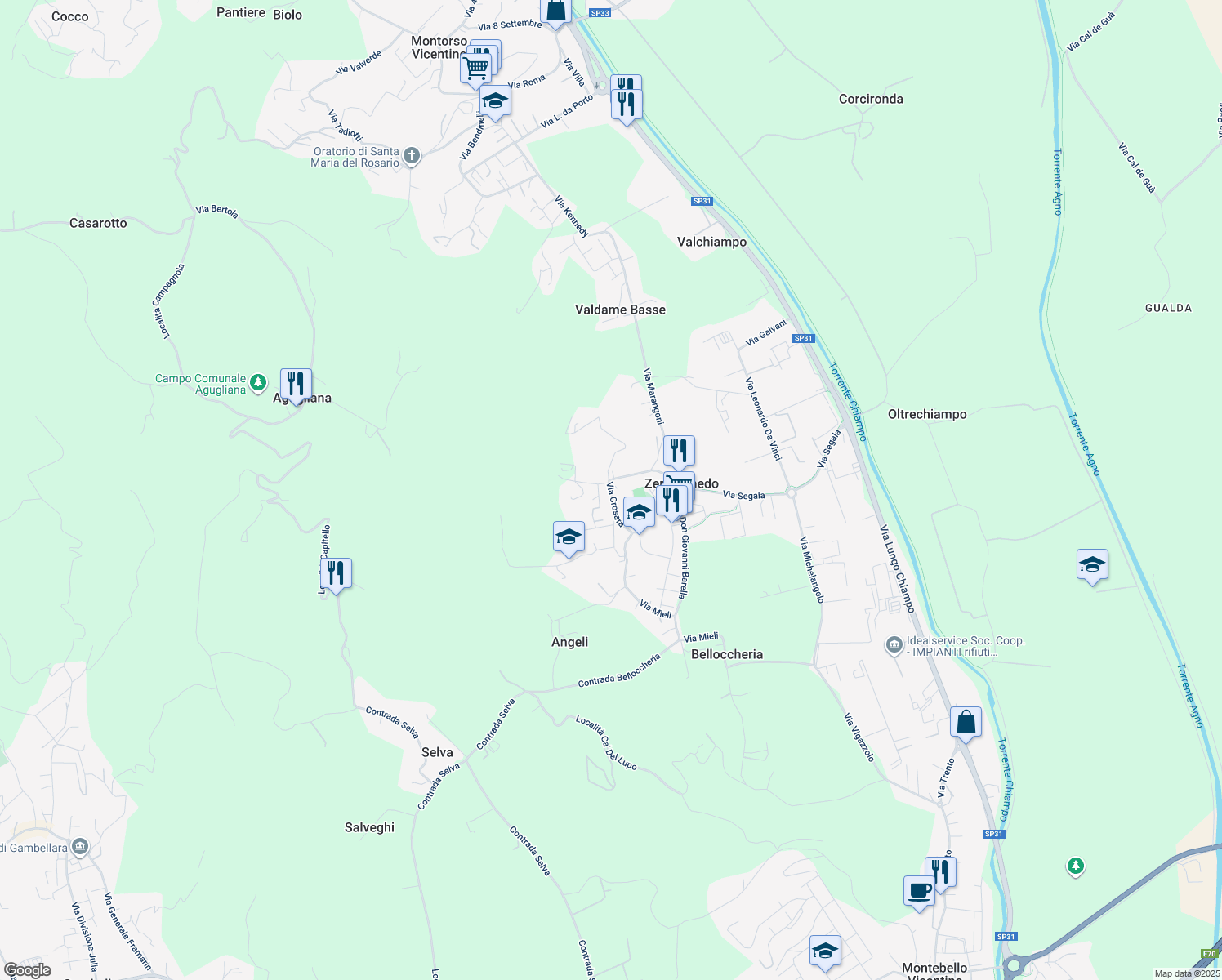 map of restaurants, bars, coffee shops, grocery stores, and more near 48-50 Via Crosara in Zermeghedo