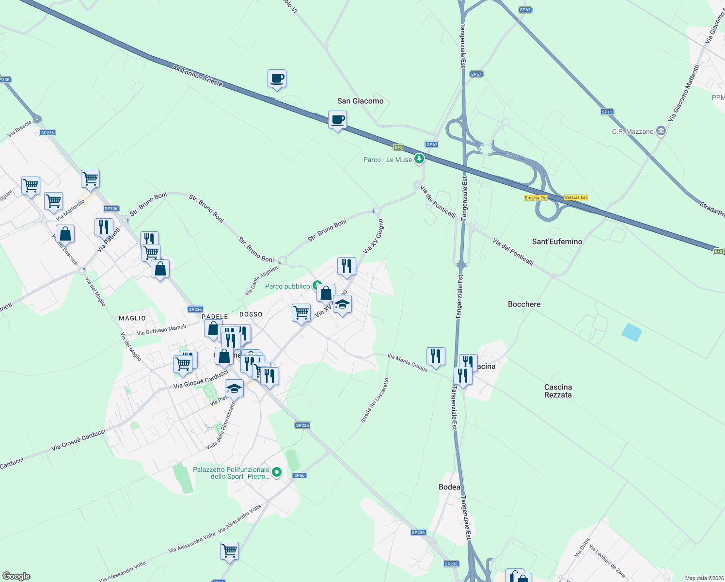map of restaurants, bars, coffee shops, grocery stores, and more near 18 Traversa V Villaggio Geroldi in Castenedolo