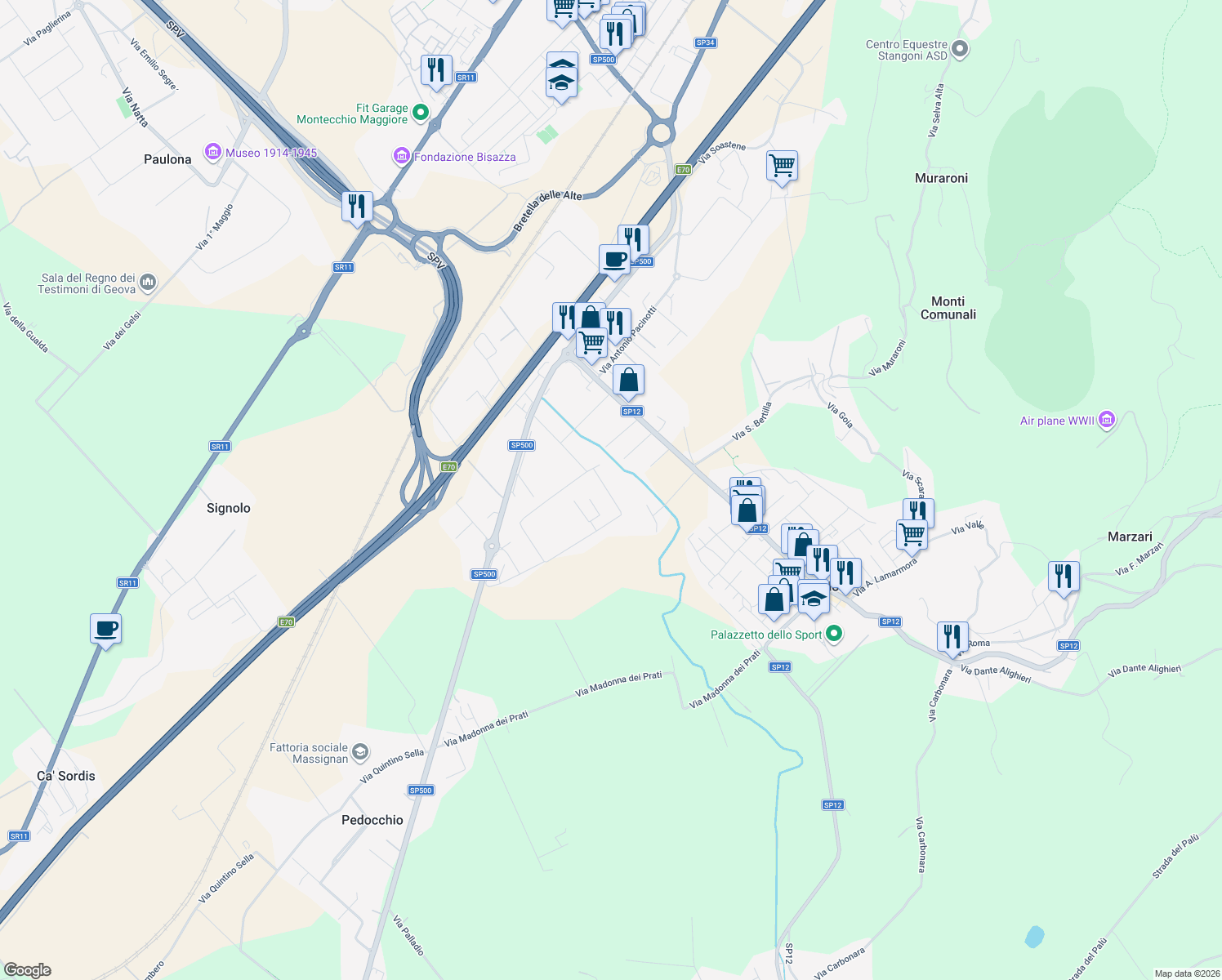 map of restaurants, bars, coffee shops, grocery stores, and more near 19 Via Natta in Brendola