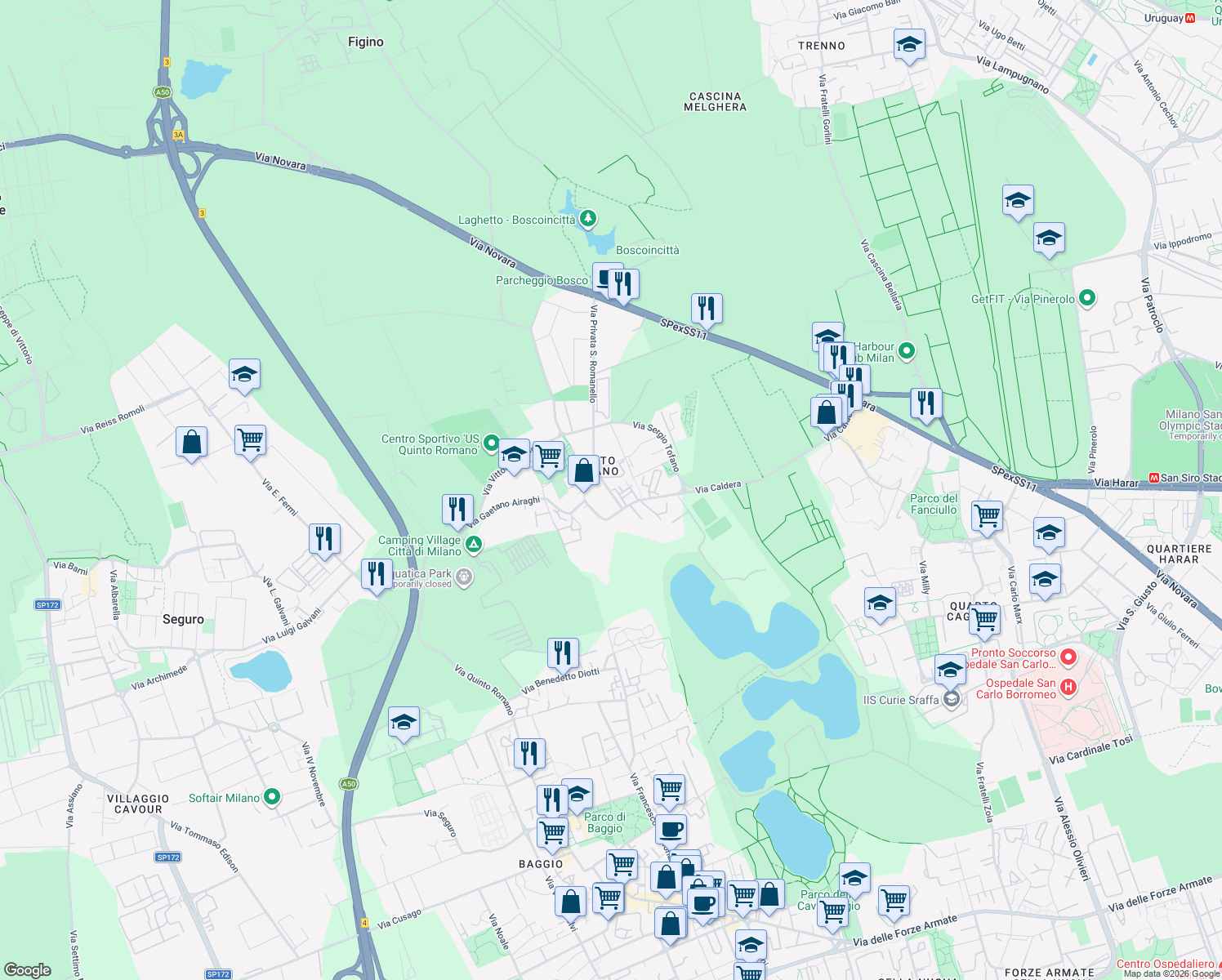 map of restaurants, bars, coffee shops, grocery stores, and more near 8 Via Giuseppe di Vittorio in Milano