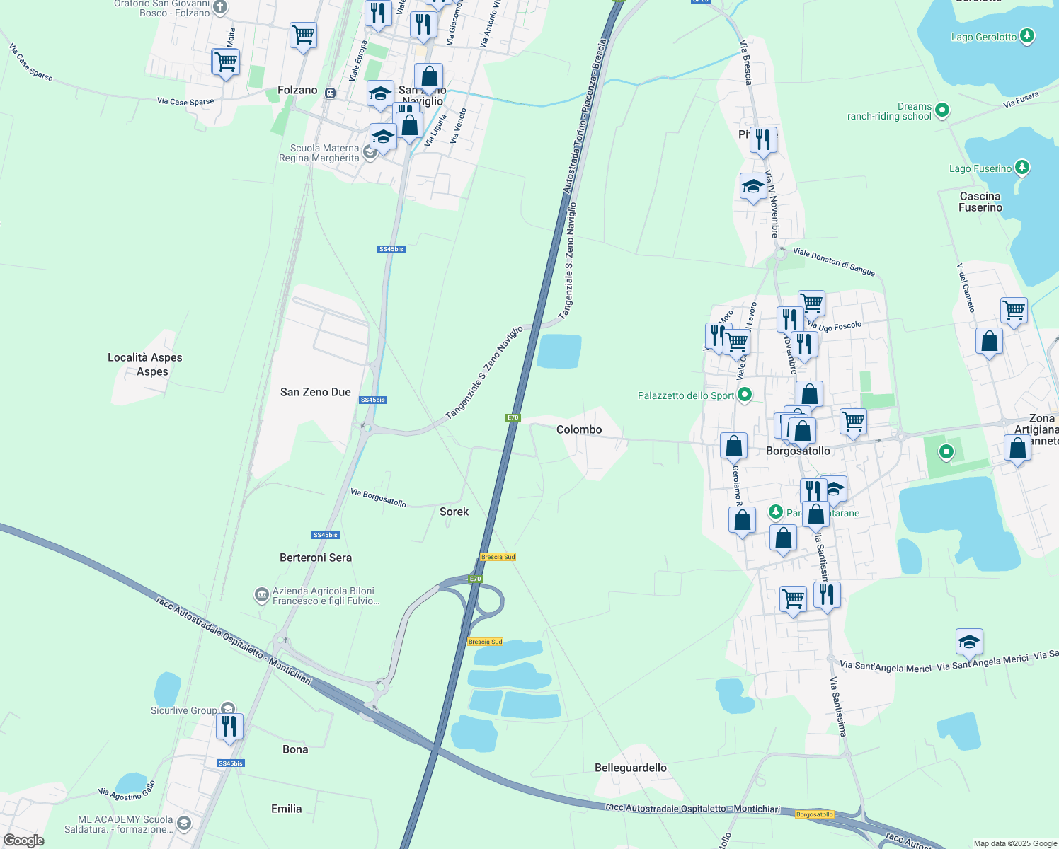 map of restaurants, bars, coffee shops, grocery stores, and more near 82 Via Roma in Provincia di Brescia