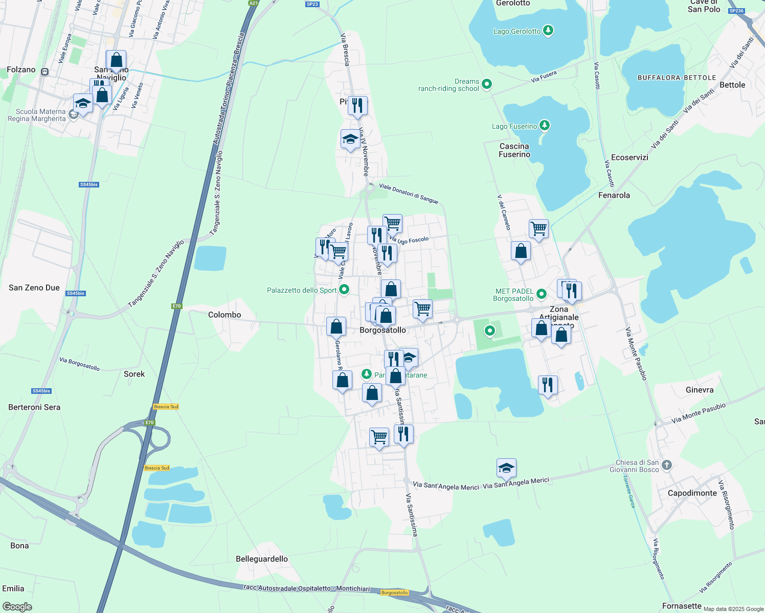 map of restaurants, bars, coffee shops, grocery stores, and more near 48 Via IV Novembre in Borgosatollo