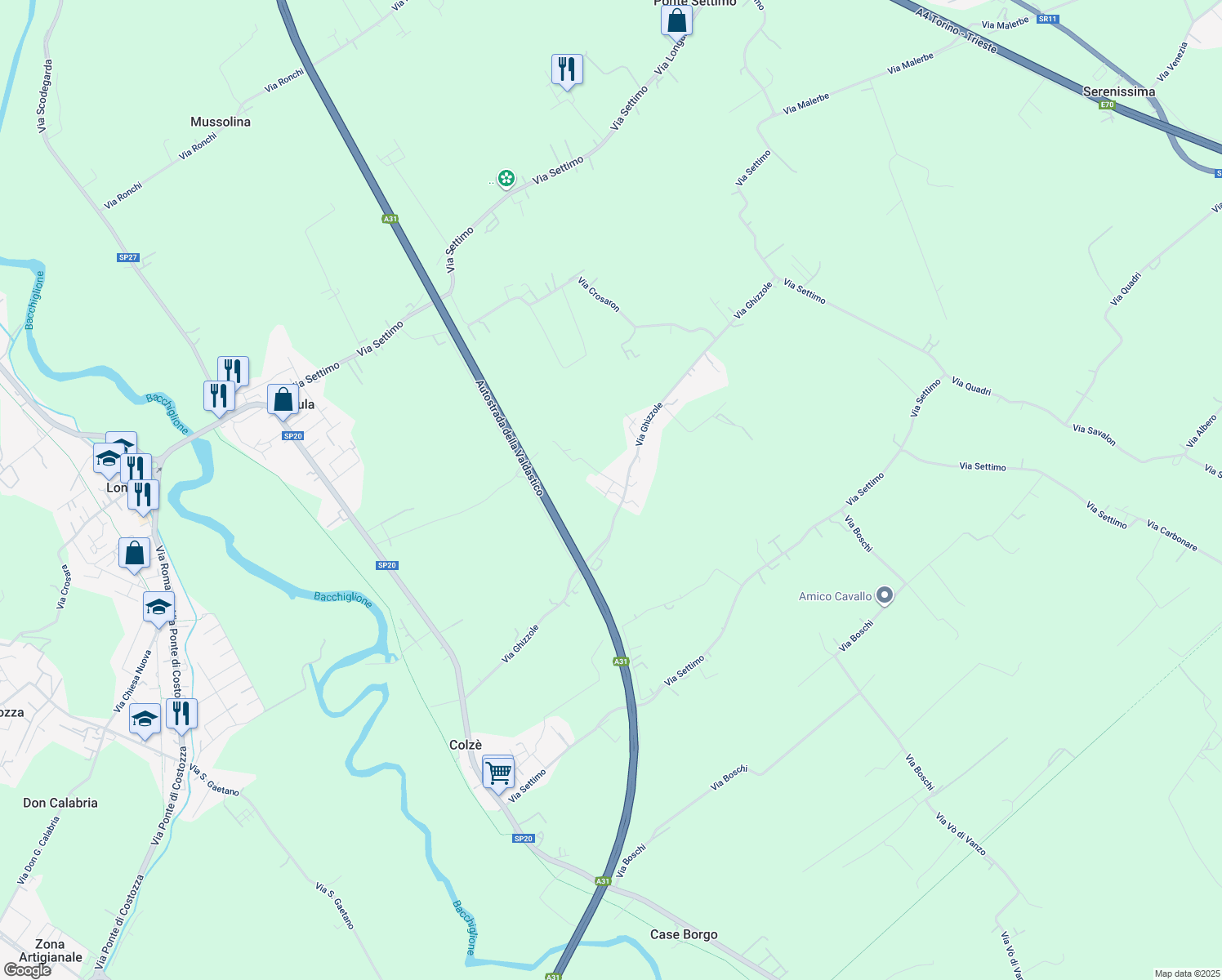map of restaurants, bars, coffee shops, grocery stores, and more near 12 Via Ghizzole in Provincia di Vicenza