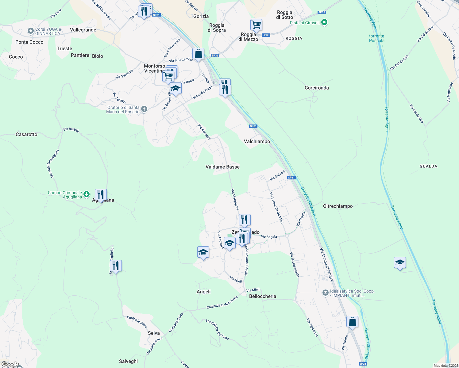 map of restaurants, bars, coffee shops, grocery stores, and more near 61 Via Marangoni in Zermeghedo
