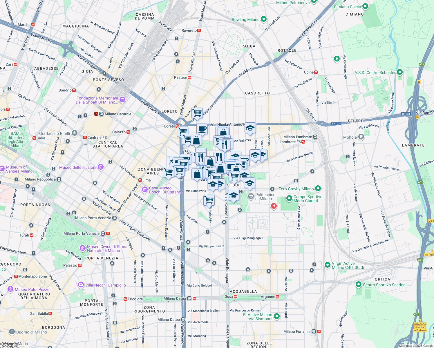 map of restaurants, bars, coffee shops, grocery stores, and more near 9 Via Giuseppe Luosi in Milan
