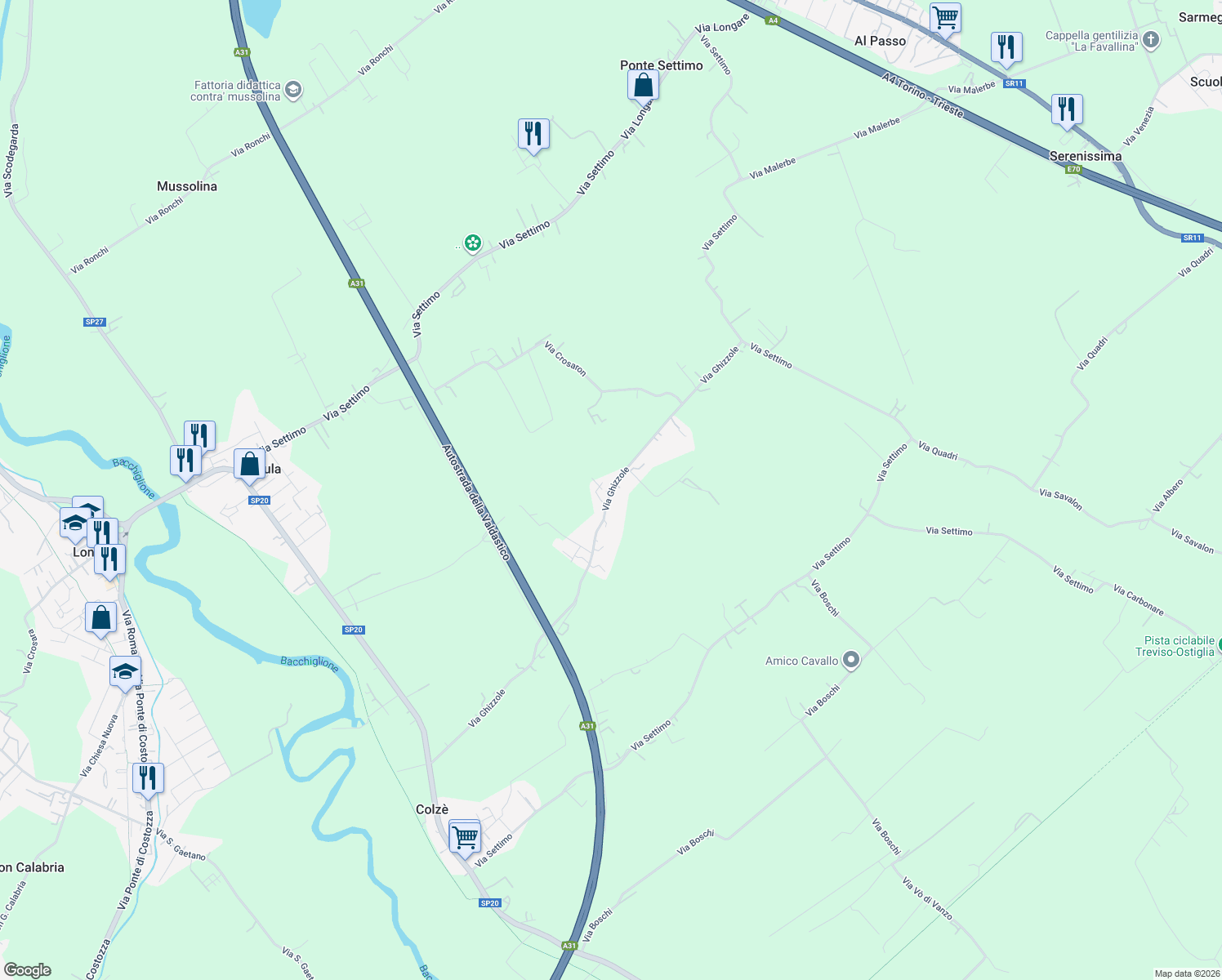 map of restaurants, bars, coffee shops, grocery stores, and more near 6 Via Ghizzole in Provincia di Vicenza
