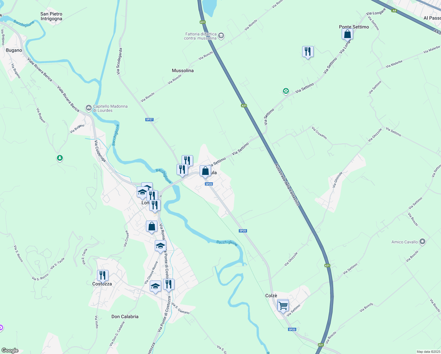 map of restaurants, bars, coffee shops, grocery stores, and more near 14 Via Dante Alighieri in Secula