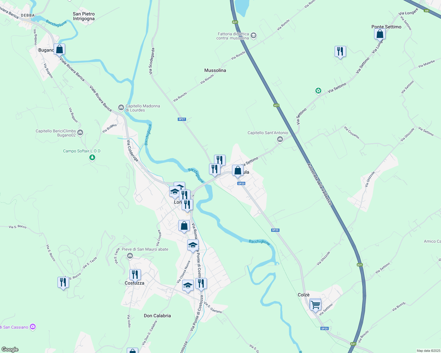 map of restaurants, bars, coffee shops, grocery stores, and more near 22 Via Municipio in Secula