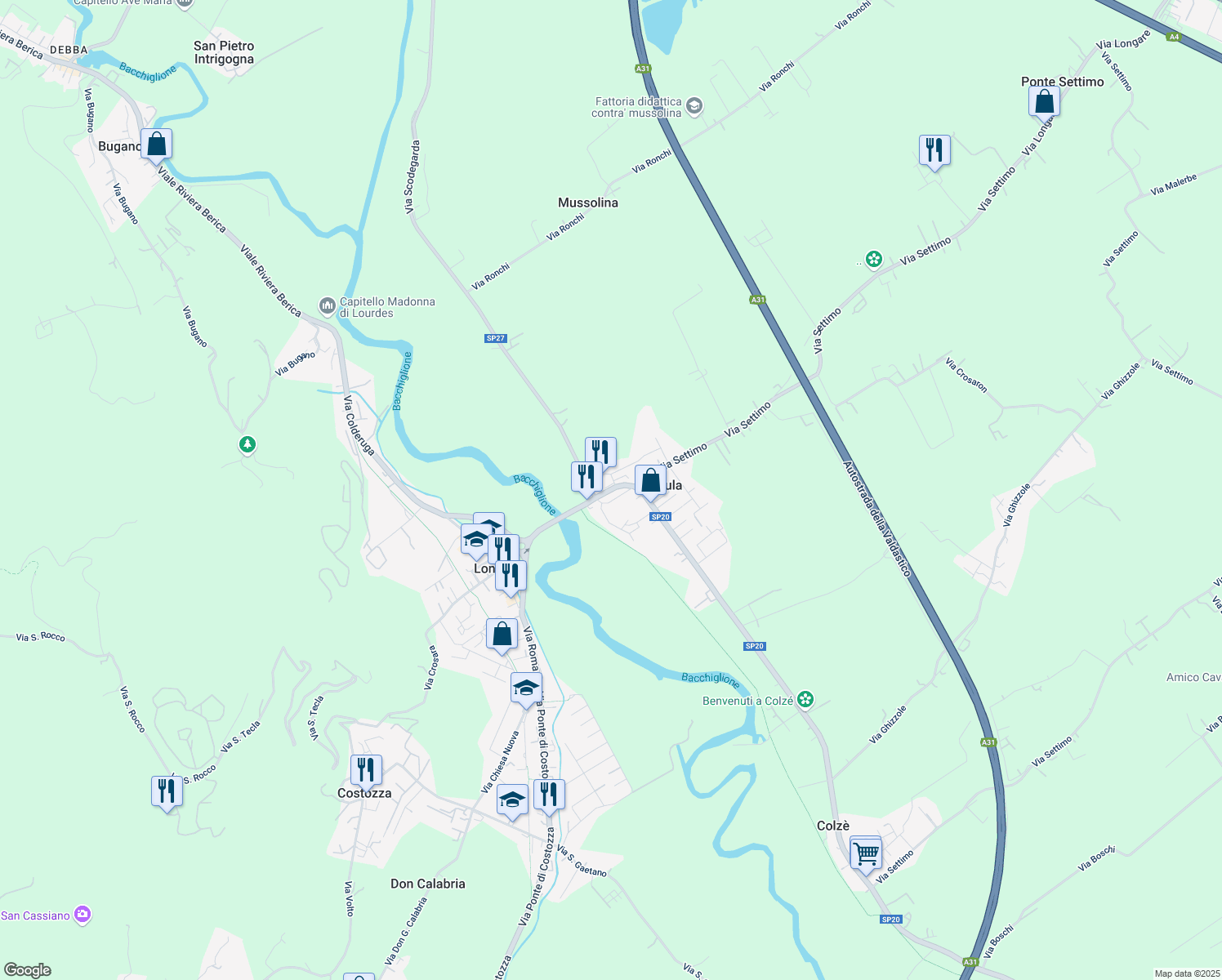 map of restaurants, bars, coffee shops, grocery stores, and more near 22 Via Municipio in Secula