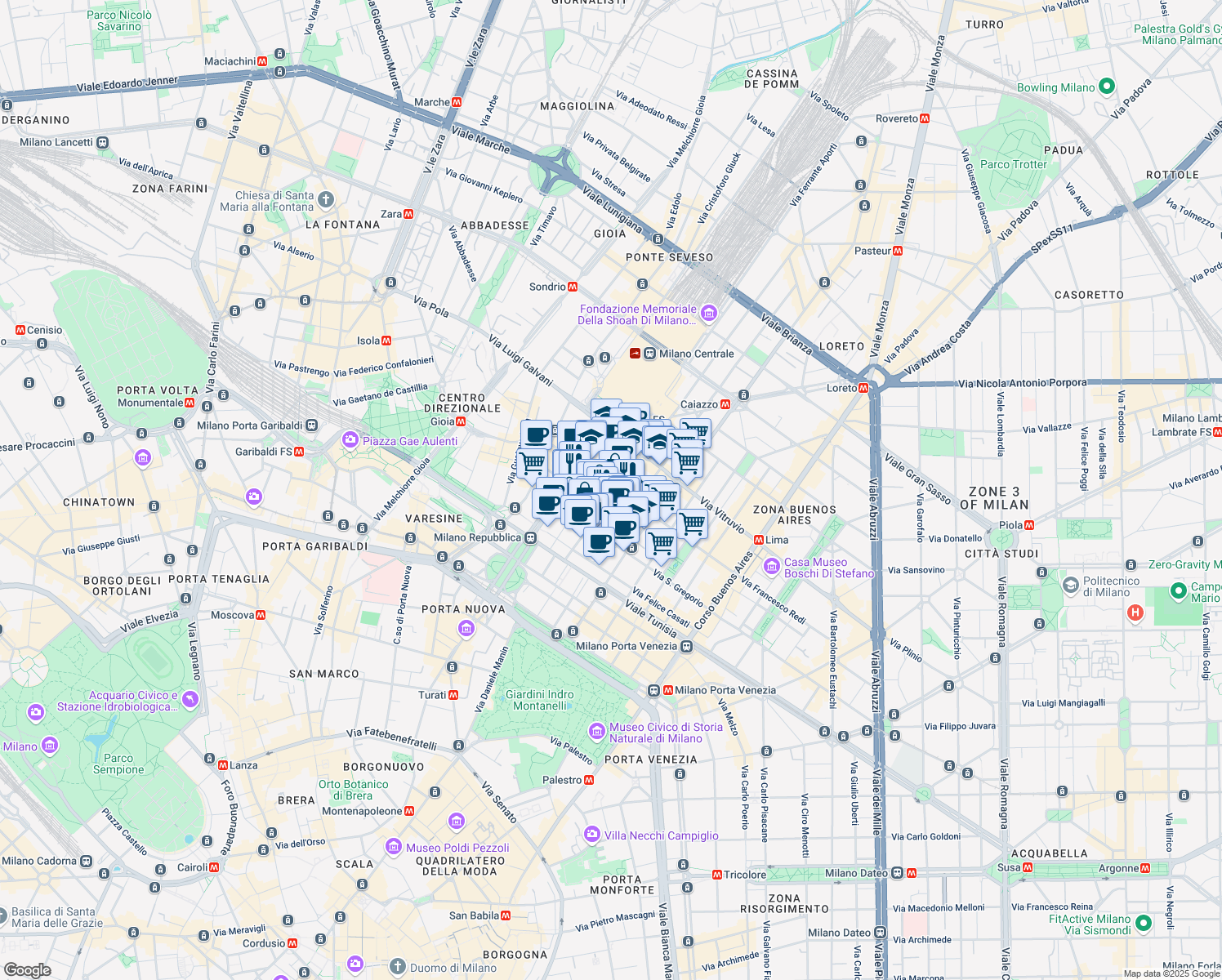map of restaurants, bars, coffee shops, grocery stores, and more near 1 Piazza San Camillo de Lellis in Milano