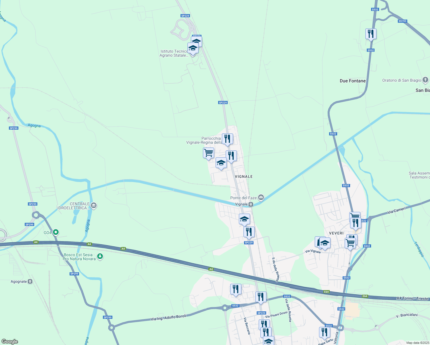 map of restaurants, bars, coffee shops, grocery stores, and more near 14 Via Boves in Novara