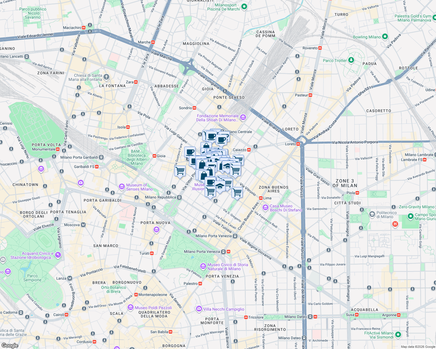 map of restaurants, bars, coffee shops, grocery stores, and more near 8/10 Via Roberto Lepetit in Milano