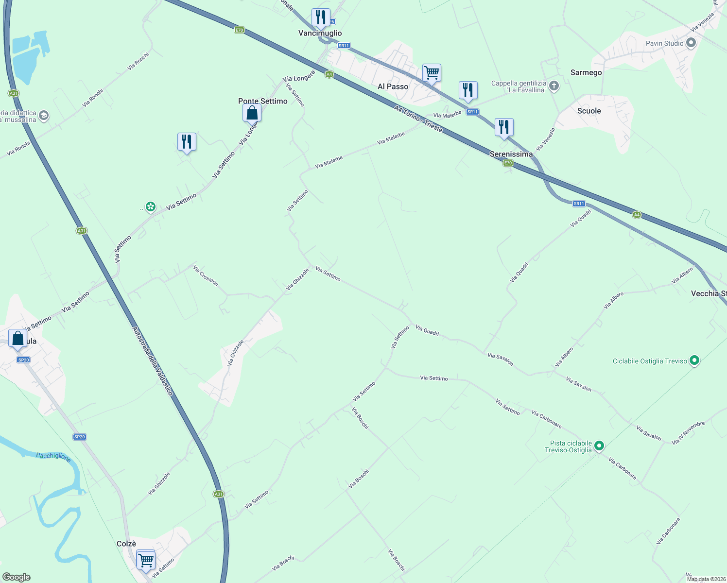 map of restaurants, bars, coffee shops, grocery stores, and more near in Province of Vicenza