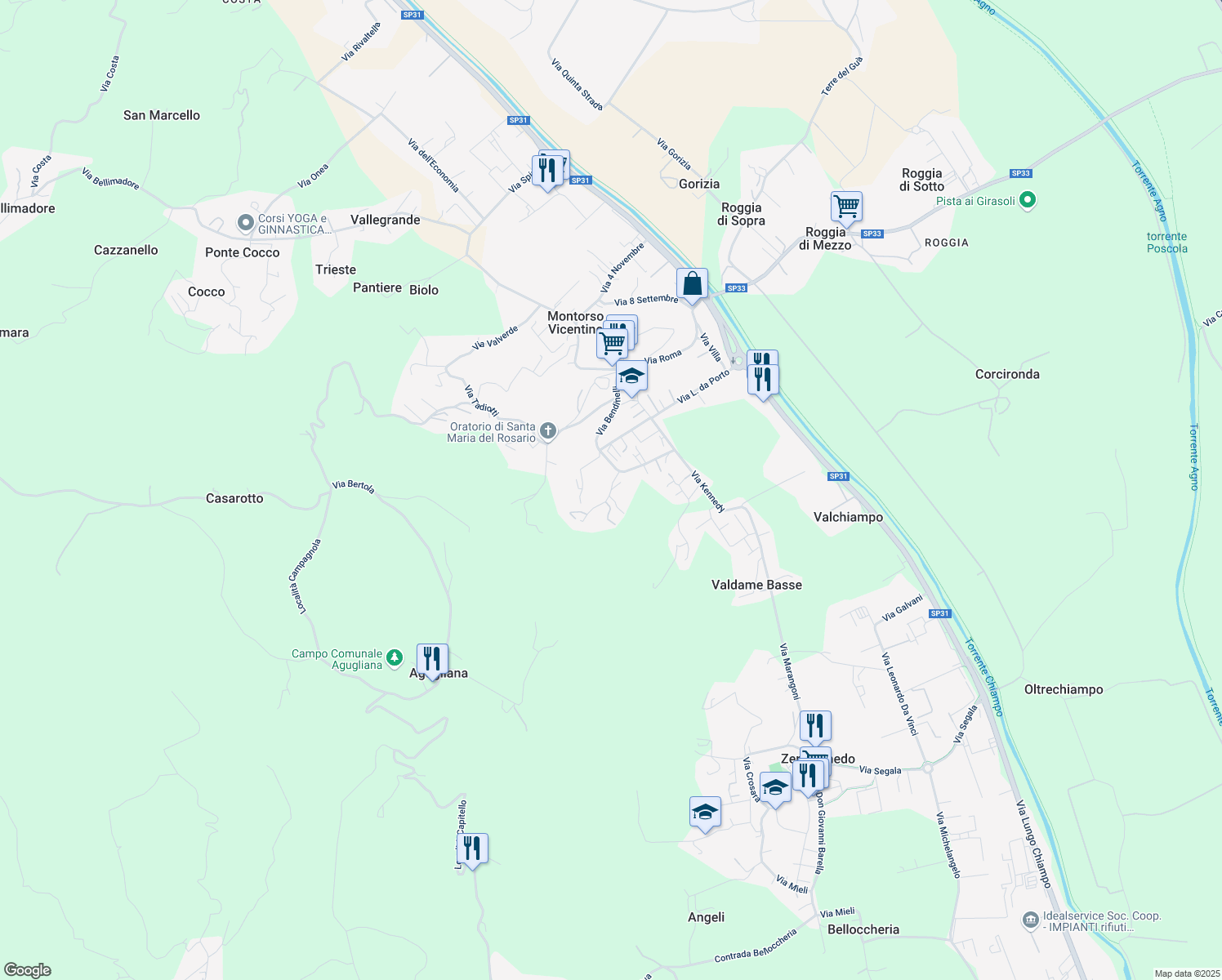 map of restaurants, bars, coffee shops, grocery stores, and more near 6 Via Cà Vaccari in Montorso Vicentino