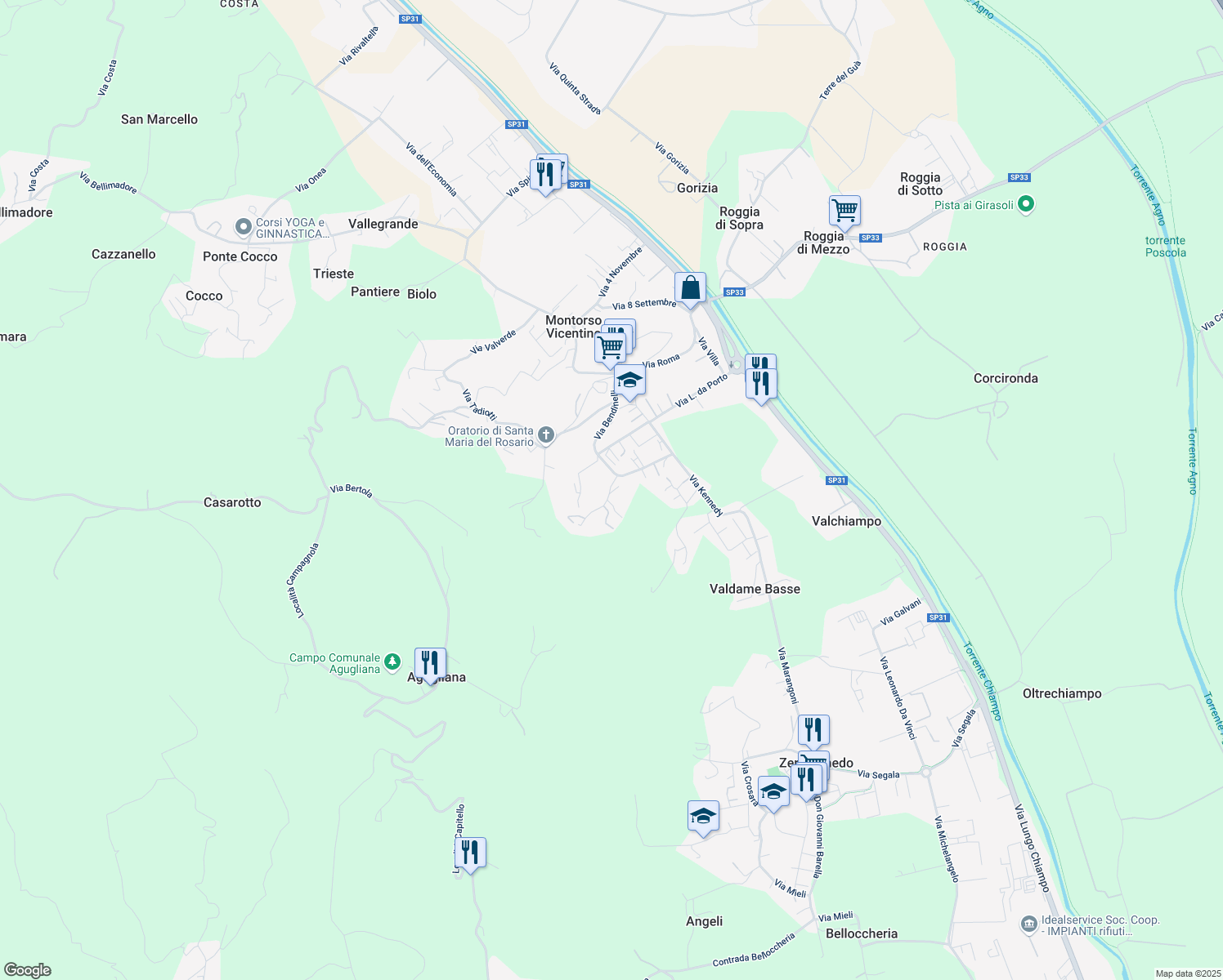 map of restaurants, bars, coffee shops, grocery stores, and more near 6 Via Cà Vaccari in Montorso Vicentino