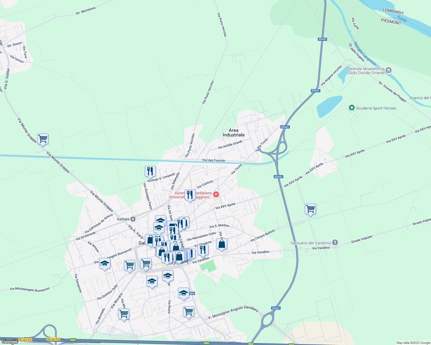 map of restaurants, bars, coffee shops, grocery stores, and more near 19 Via Bornasca in Galliate