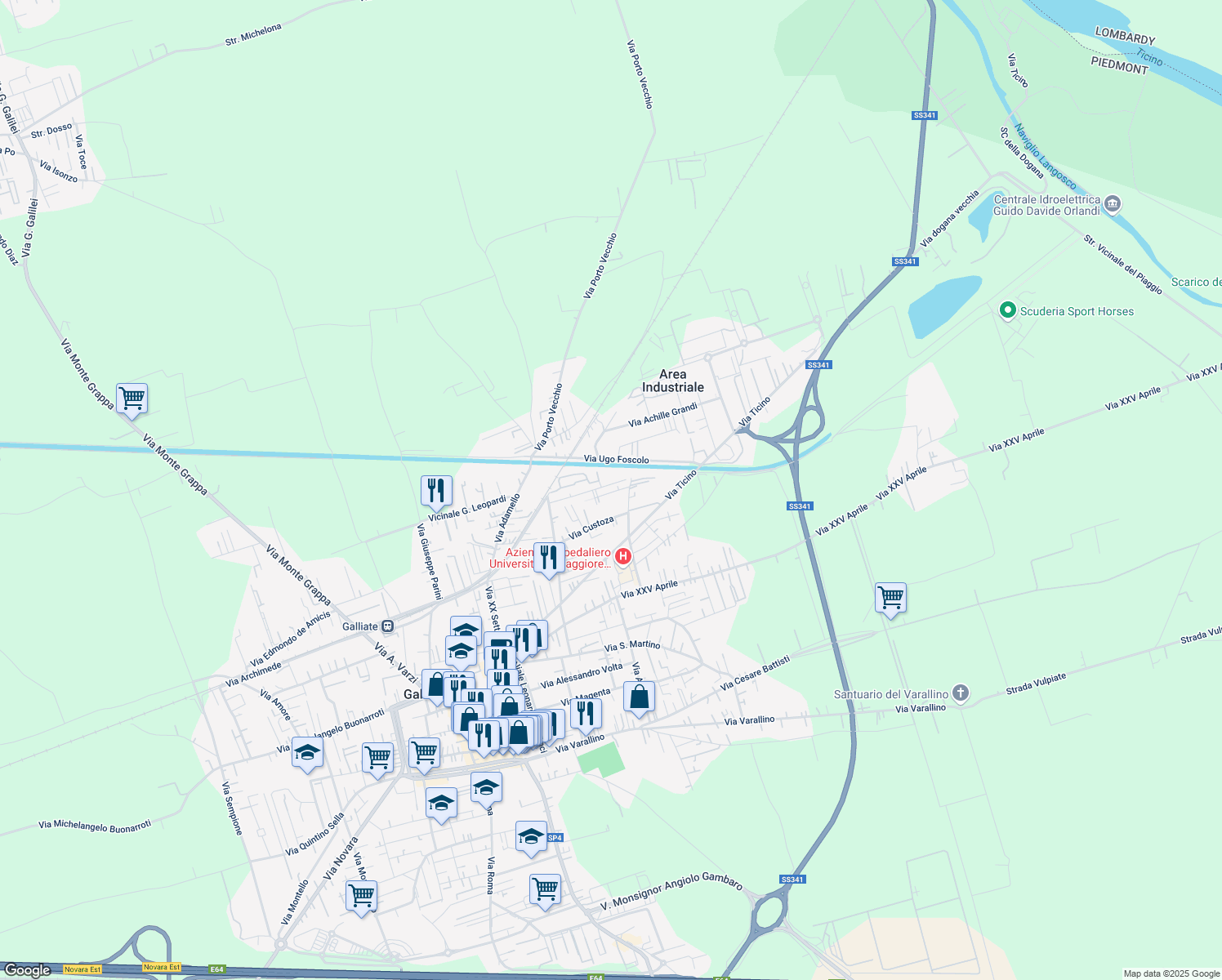 map of restaurants, bars, coffee shops, grocery stores, and more near 19 Via Bornasca in Galliate