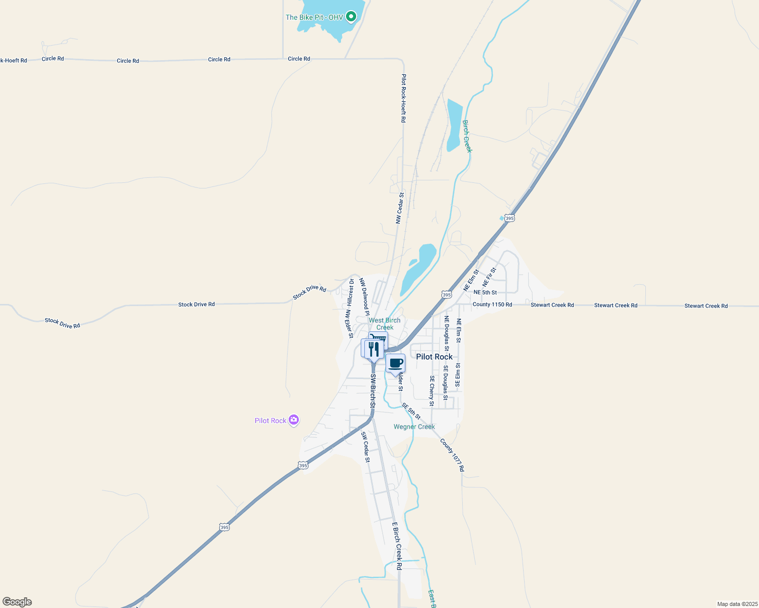 map of restaurants, bars, coffee shops, grocery stores, and more near 403 Northwest Cedar Street in Pilot Rock