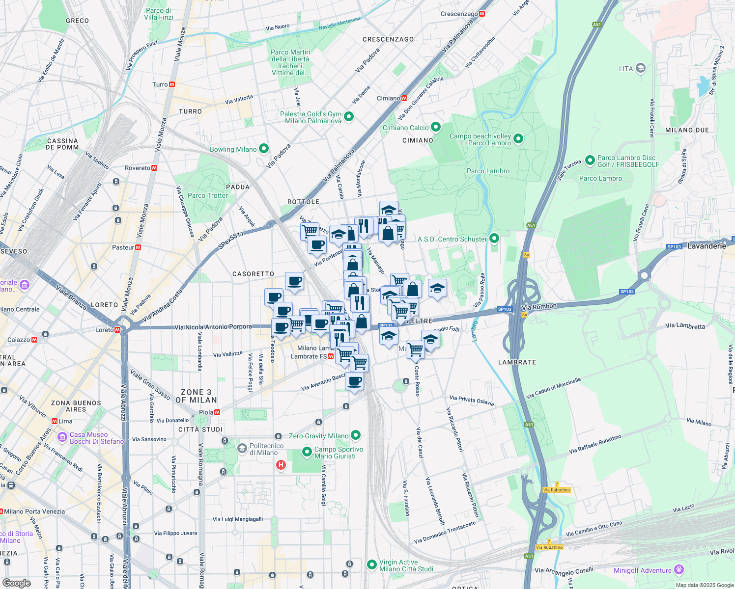 map of restaurants, bars, coffee shops, grocery stores, and more near 3 Via Bernardino Bellincione in Milano