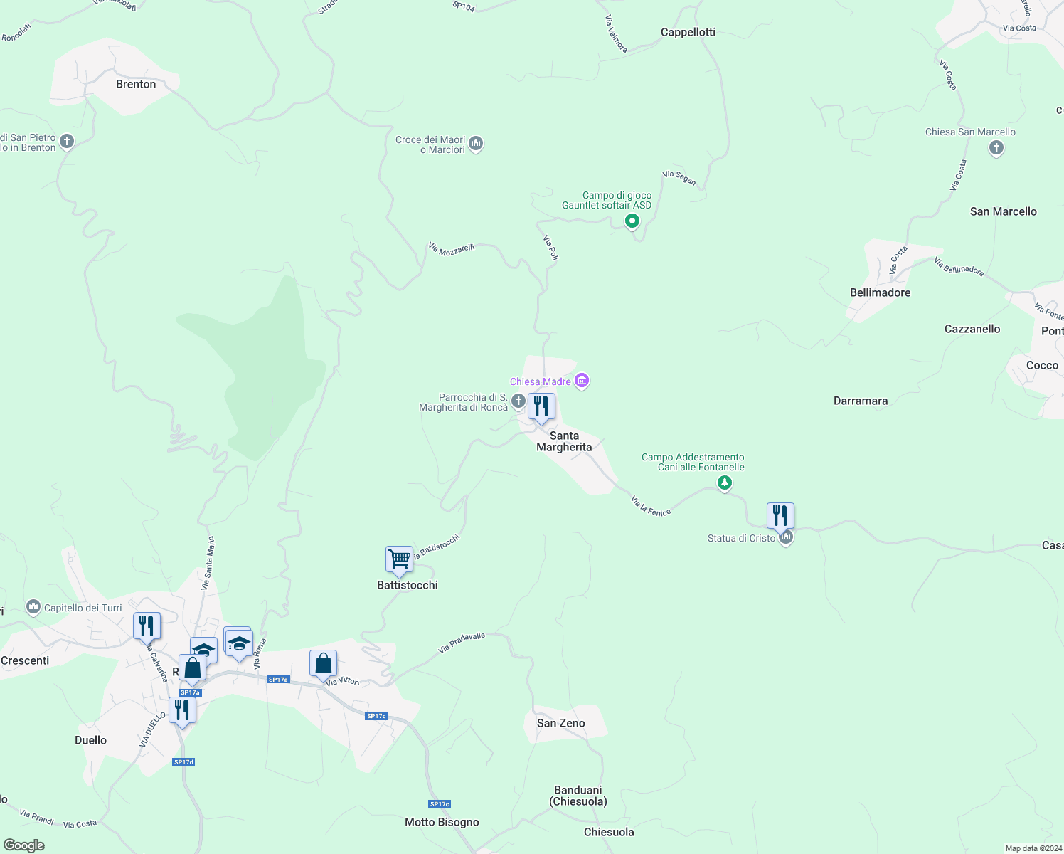 map of restaurants, bars, coffee shops, grocery stores, and more near 5 Via Santa Margherita in Santa Margherita