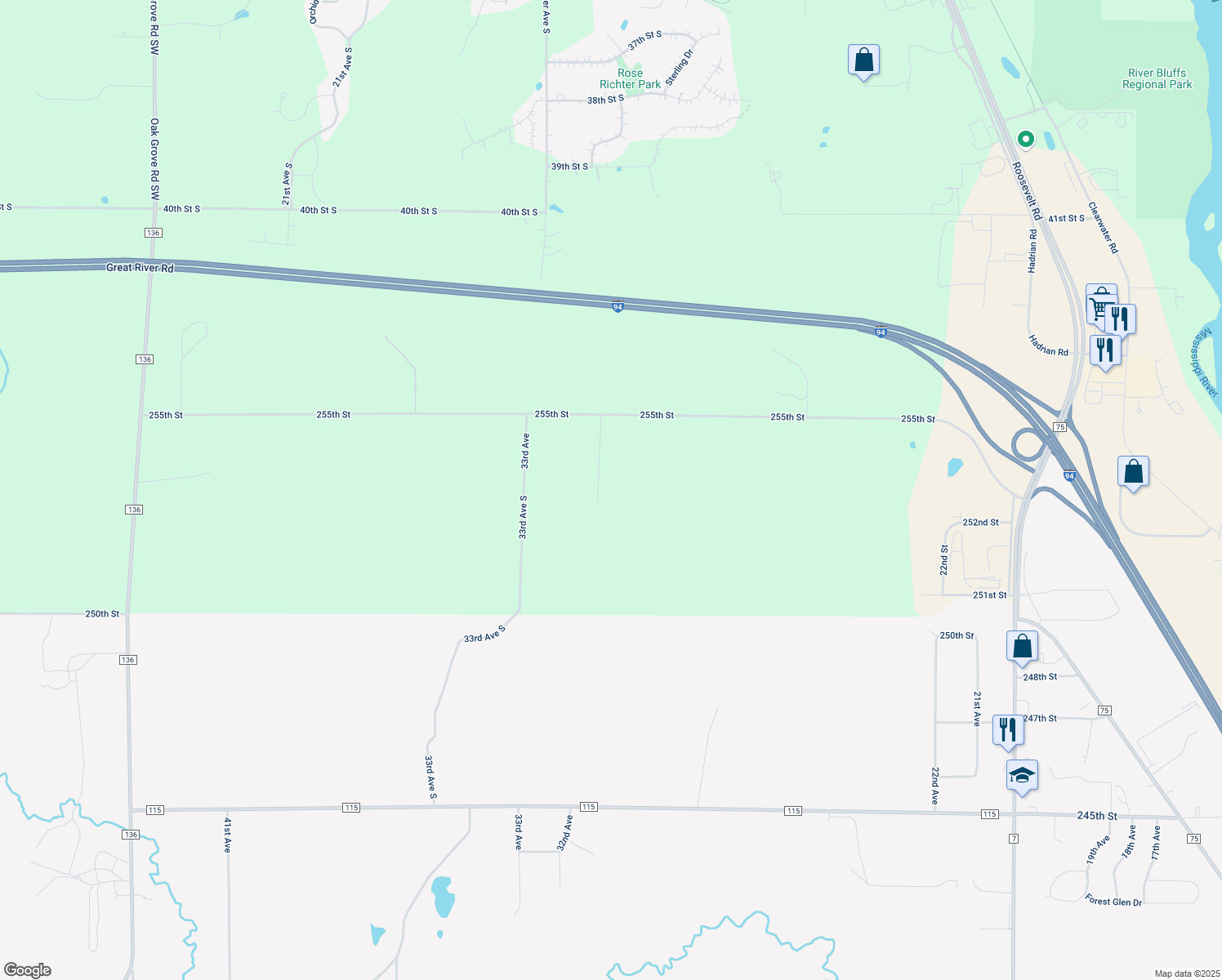 map of restaurants, bars, coffee shops, grocery stores, and more near 25314 31st Avenue in St. Cloud