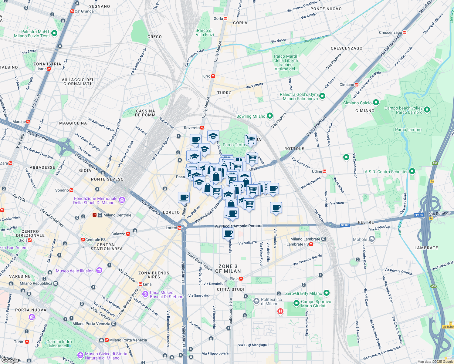 map of restaurants, bars, coffee shops, grocery stores, and more near 2 Via Francesco Predabissi in Milan