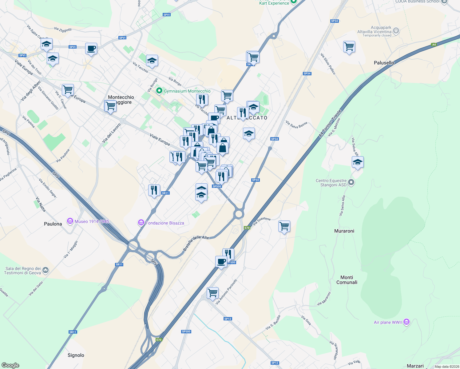 map of restaurants, bars, coffee shops, grocery stores, and more near 91 Via Fermi Enrico in Montecchio Maggiore-Alte Ceccato