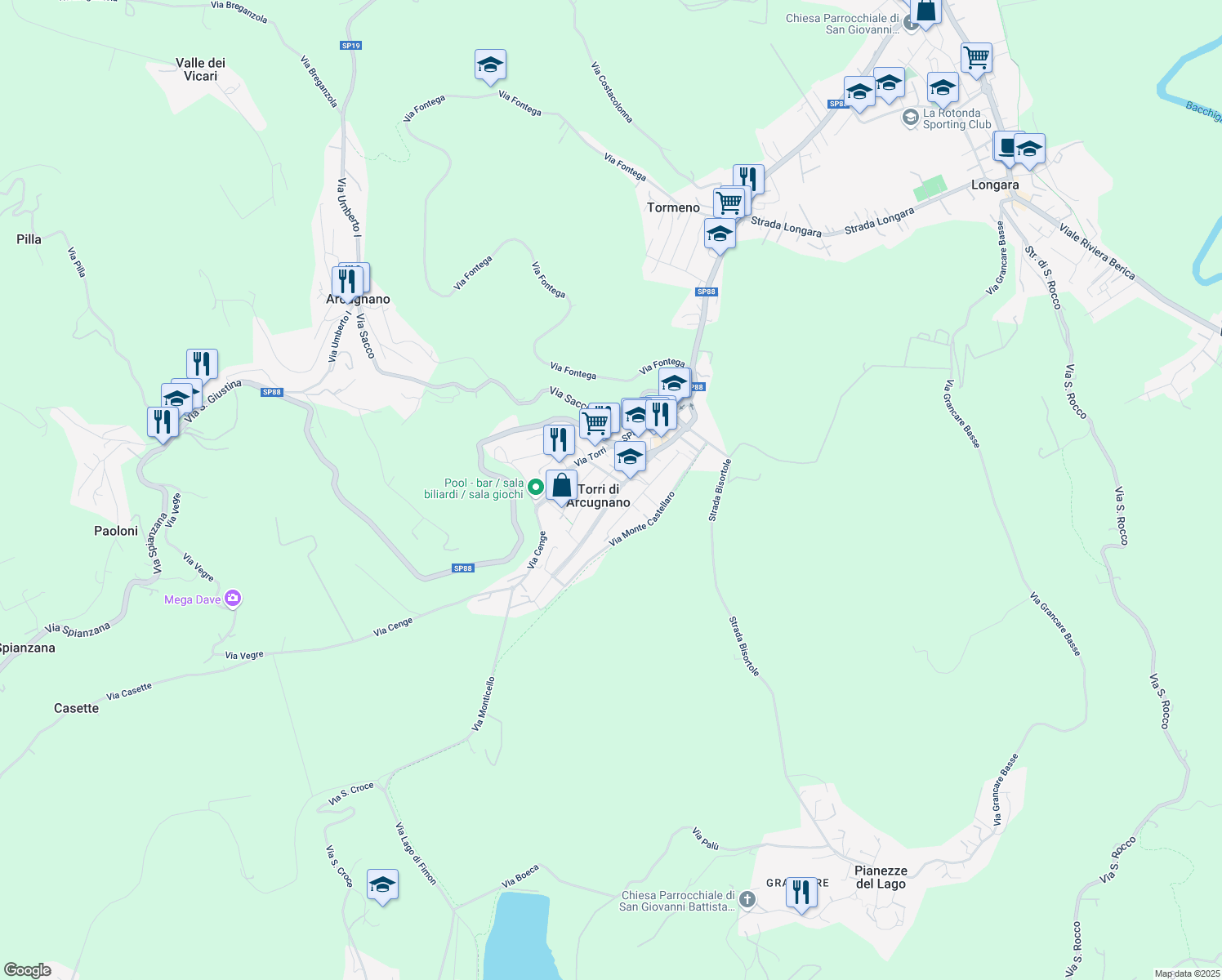 map of restaurants, bars, coffee shops, grocery stores, and more near in Torri di Arcugnano